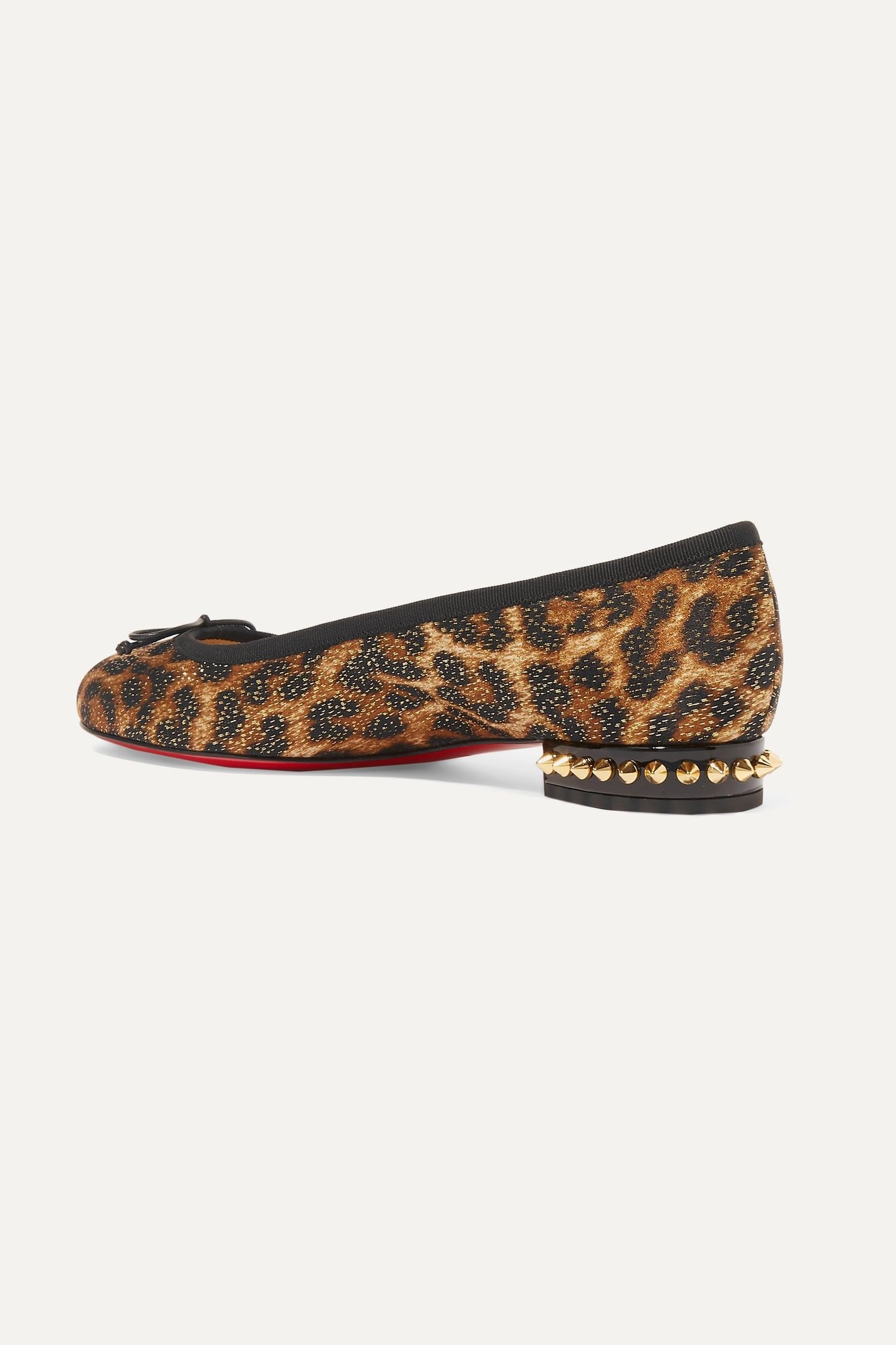 La Massine spiked leopard-print satin and leather ballet flats - 4