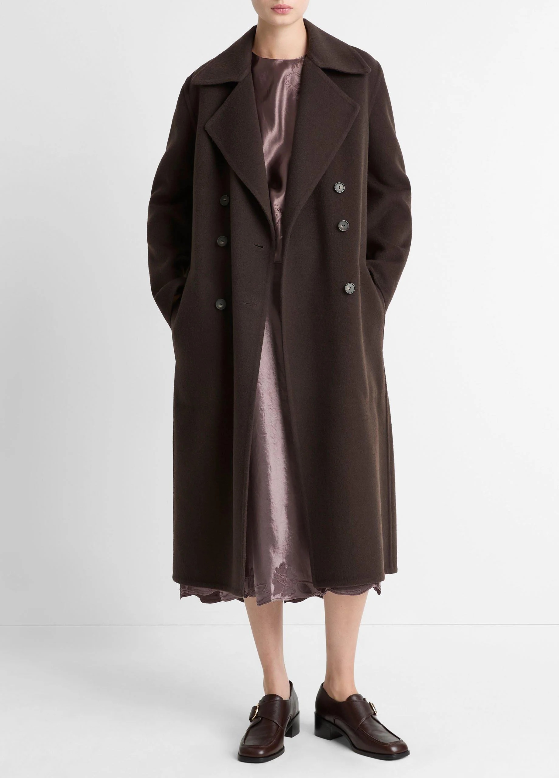 Wool-Blend Double-Breasted Long Coat - 1