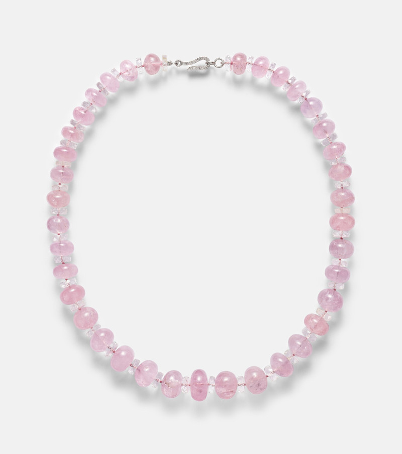 Beaded necklace with morganite, white topaz, and diamonds 1