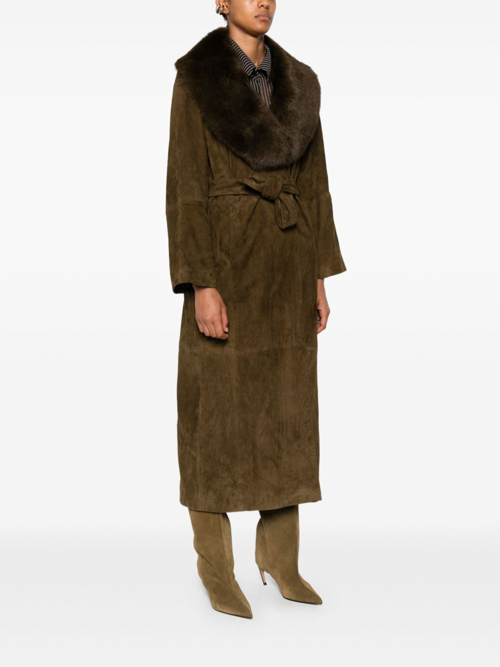 Briona faux-fur collar suede coat - 3