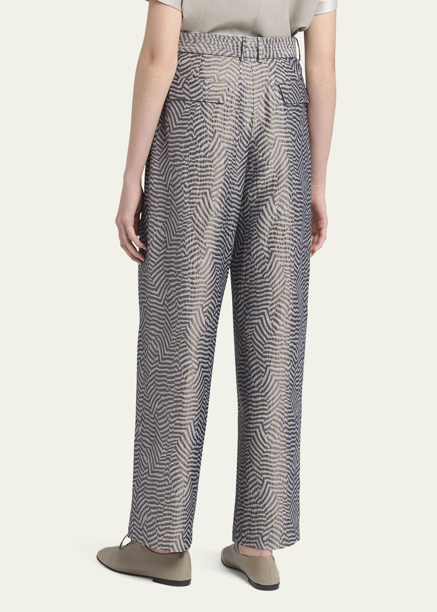 Animalier Silk Jacquard Straight-Leg Paperbag Trousers - 3