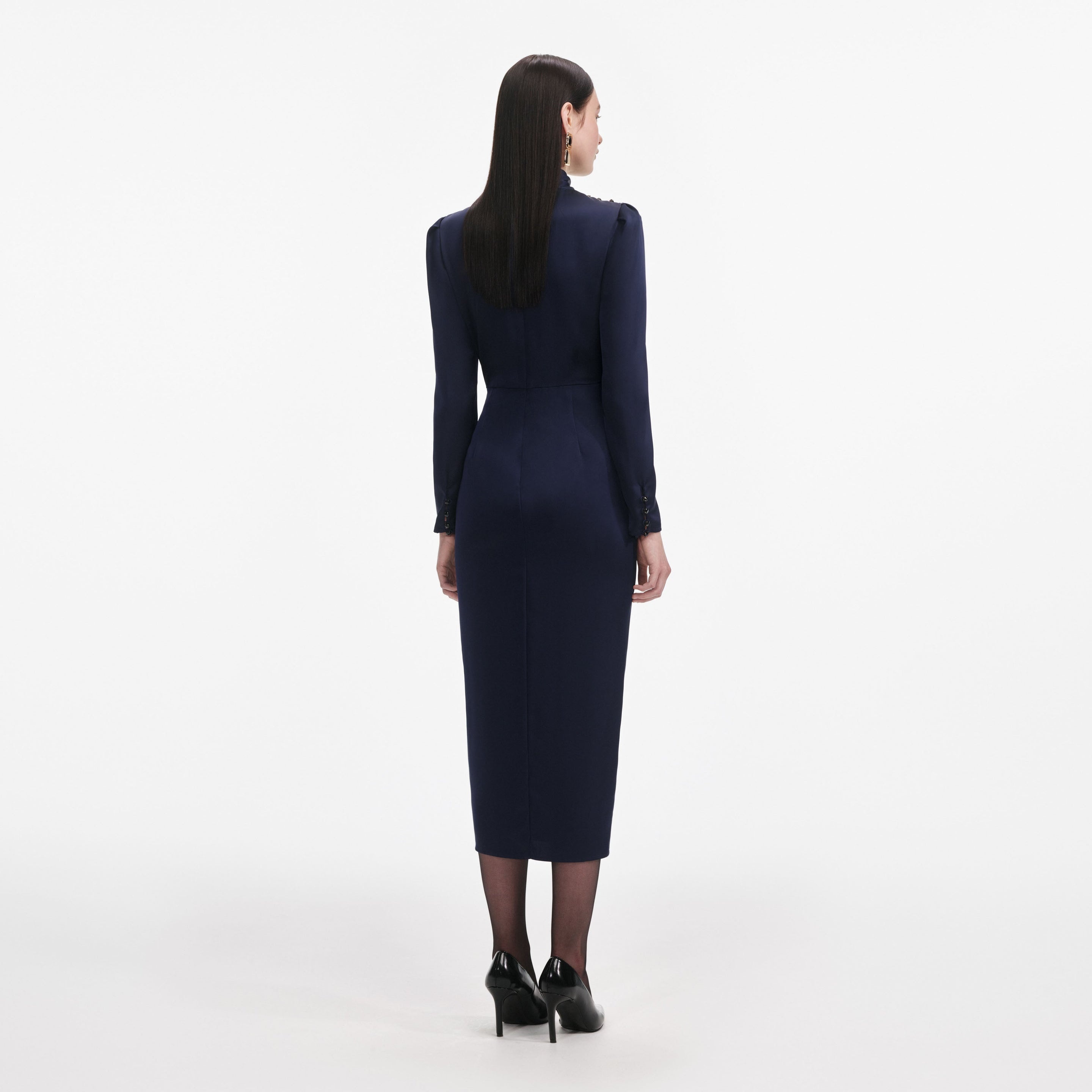 Navy Satin Midi Dress - 3
