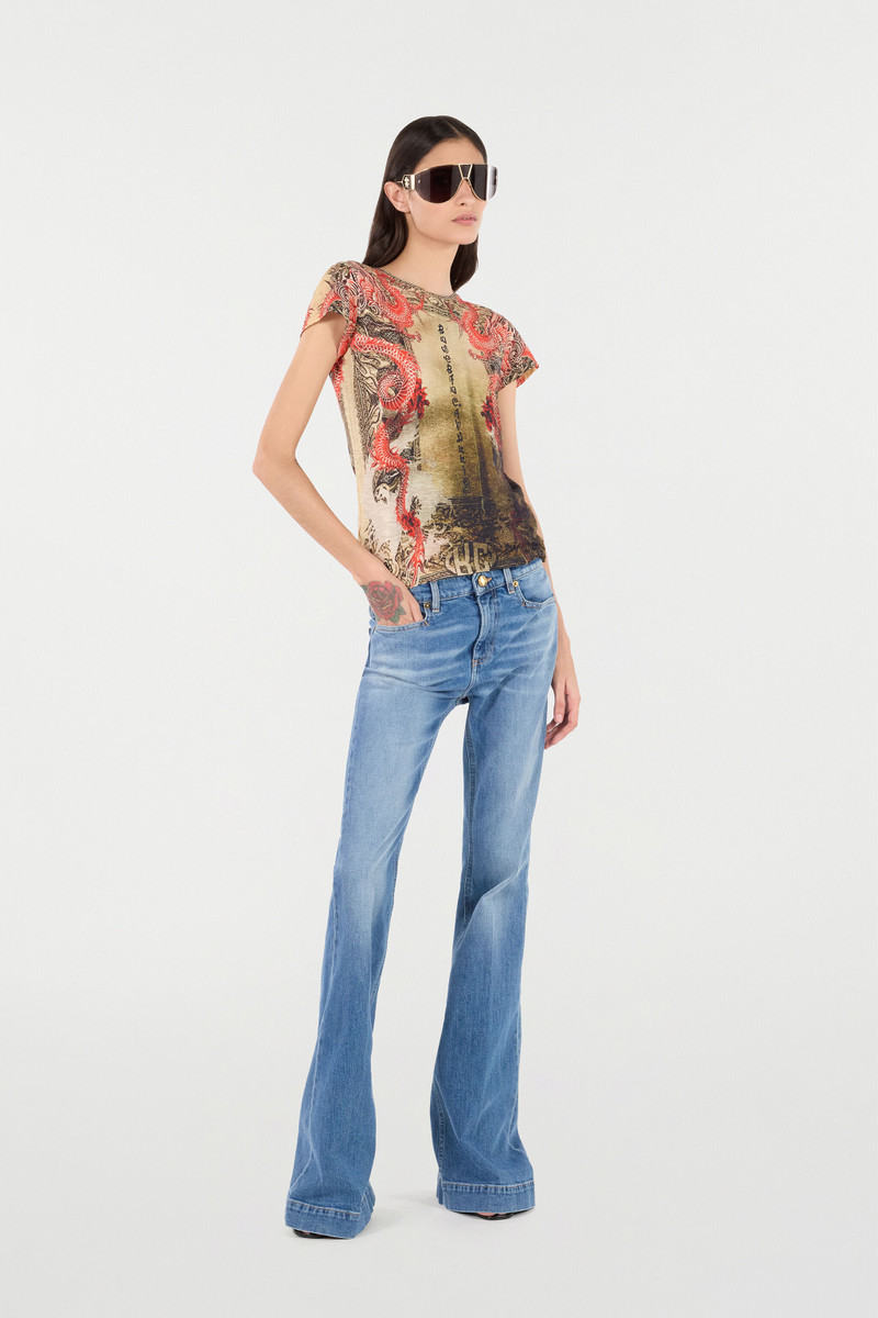 Roberto Cavalli Cotton T-Shirt With Oriental Print outlook