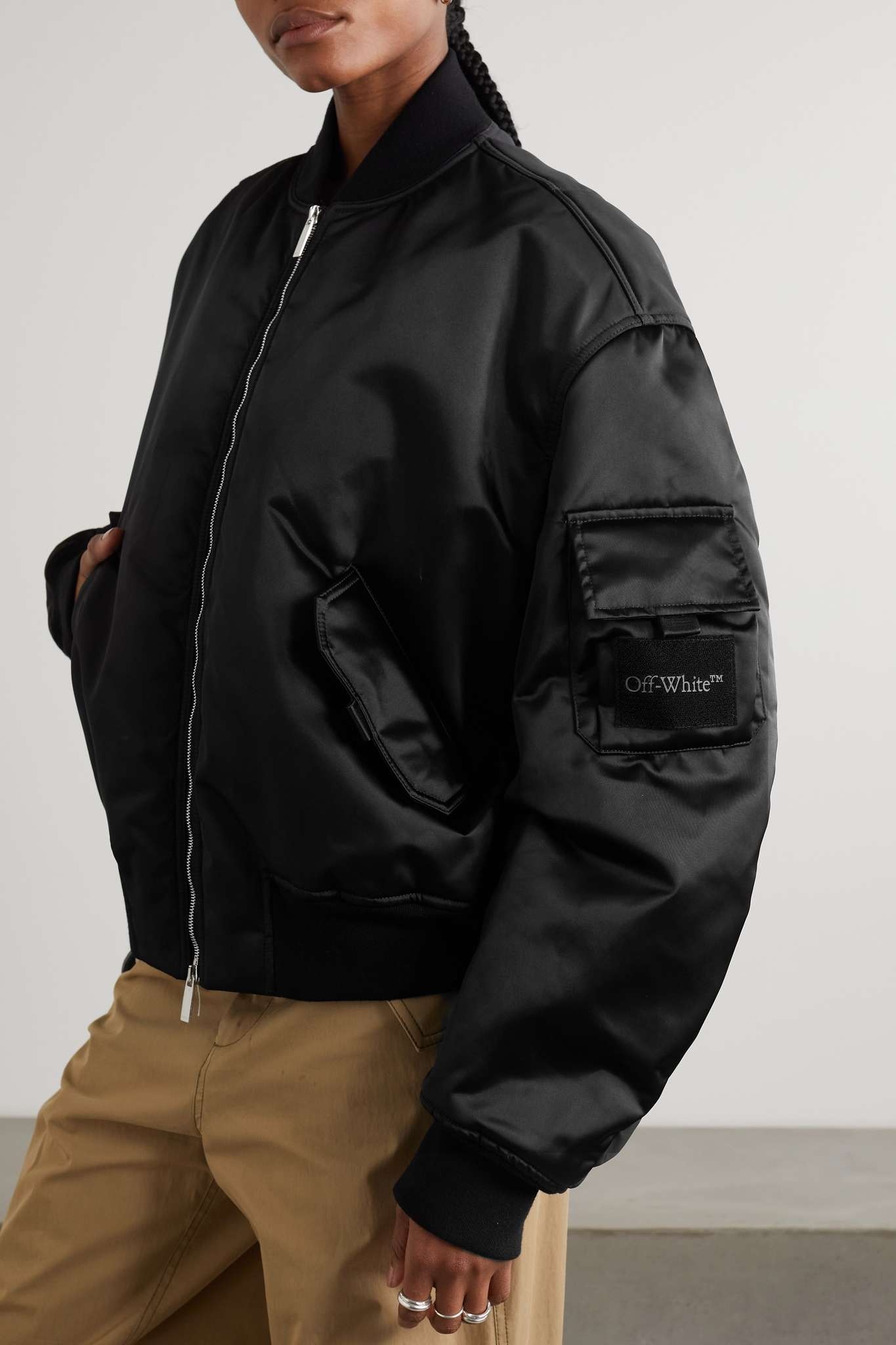 Logo-appliquéd padded satin bomber jacket - 3
