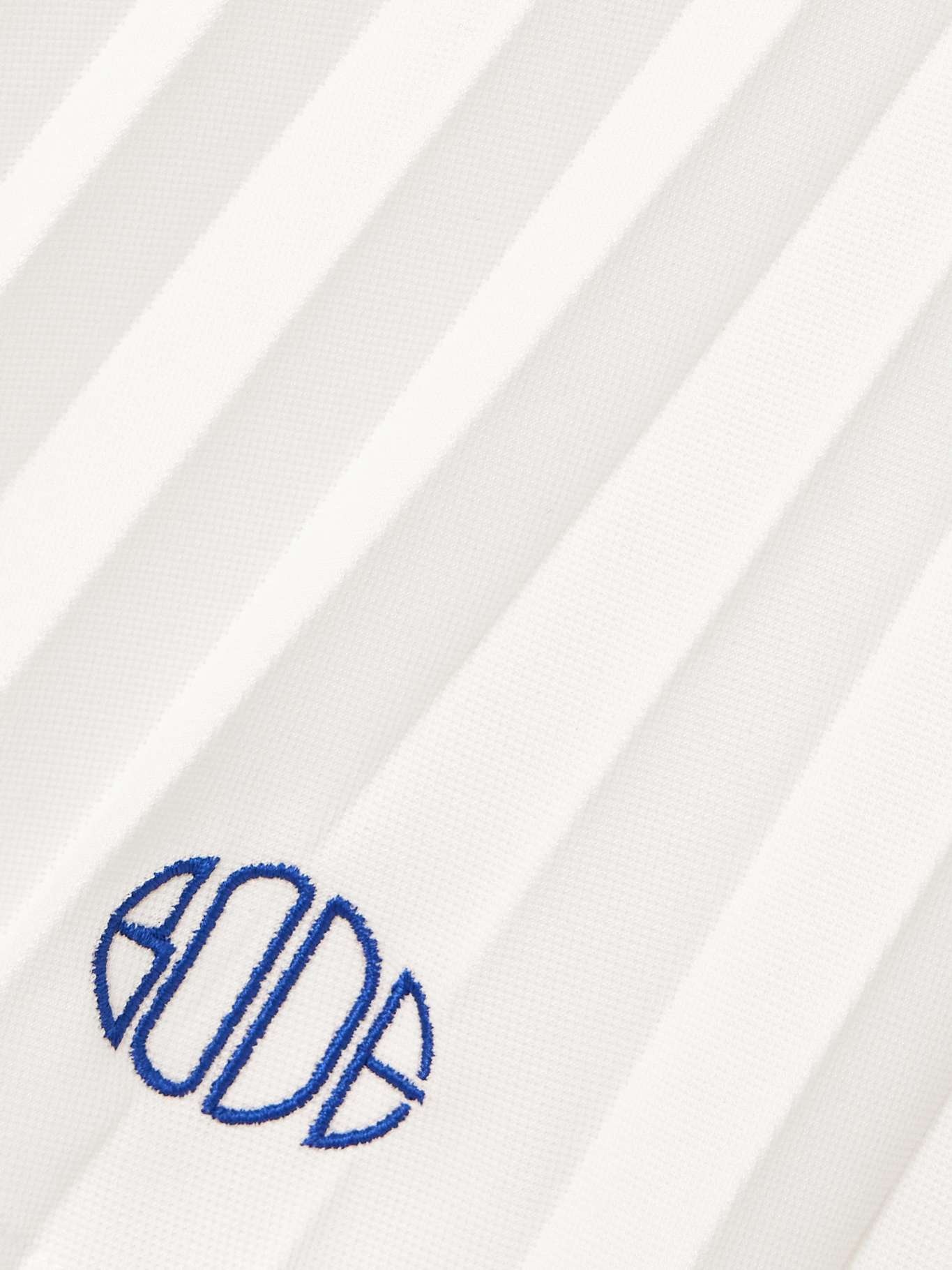 Pleated embroidered striped jersey mini skirt - 4