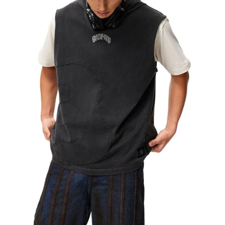 Li-Ning BadFive Graphic Sleeveless Hoodie 'Washed Black' AVSU437-1 - 3