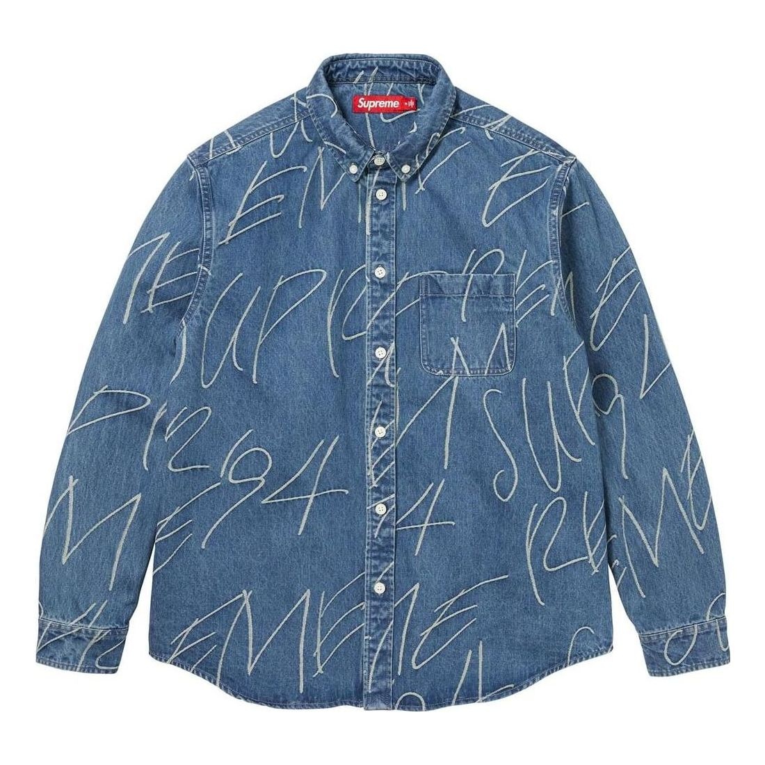 Supreme FW23 Week 8 Handwriting Jacquard Denim Shirt 'Blue' SUP-FW23-152 - 1