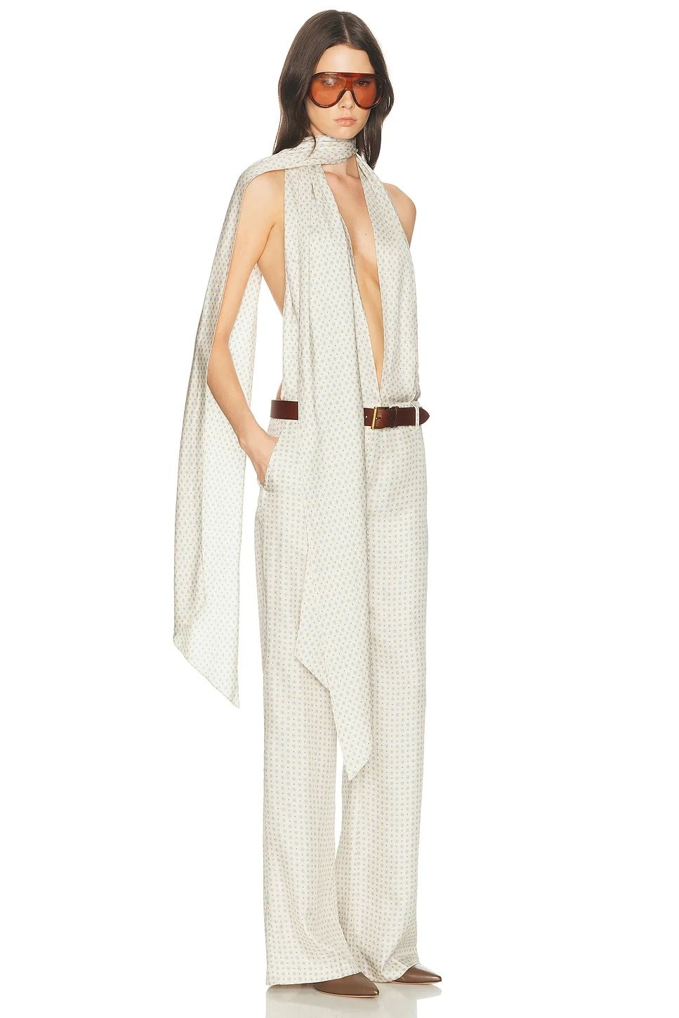 Scarf Halter Jumpsuit in Tie Print - 1