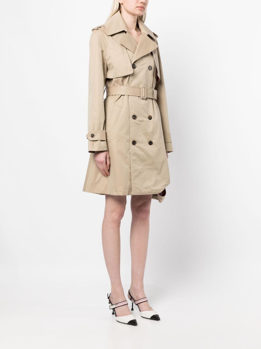 belted-waist above-knee trench coat - 3