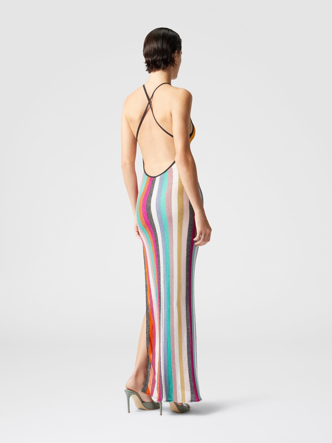 Long dress in striped ribbed knit lamé - 3