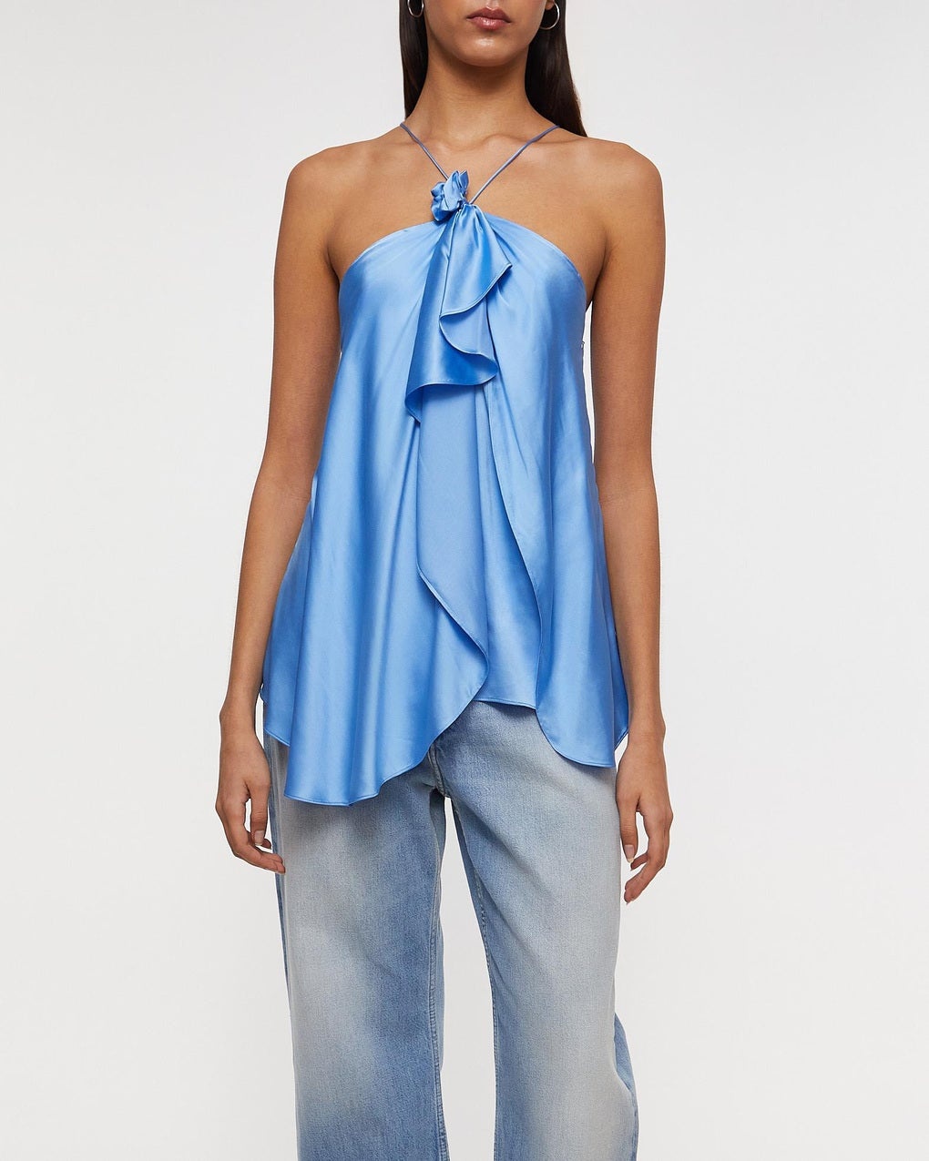 Blouse Halter Satin Blue - 2