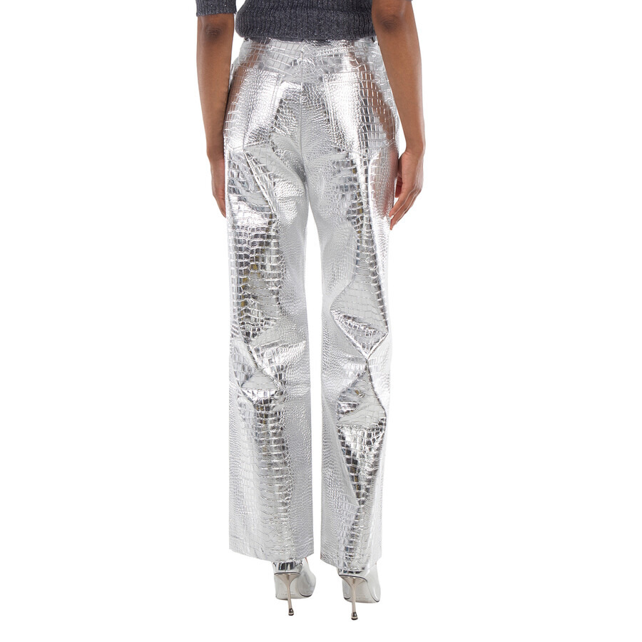 Rotate Ladies Silver Embossed Crocodile Skin Effect Trousers - 6