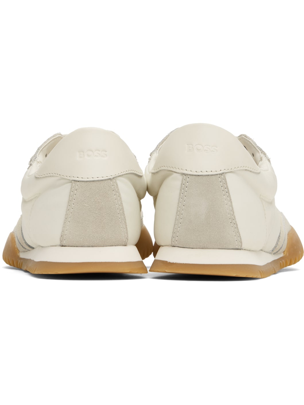 White & Taupe Low-Profile Suede Trim Sneakers - 2