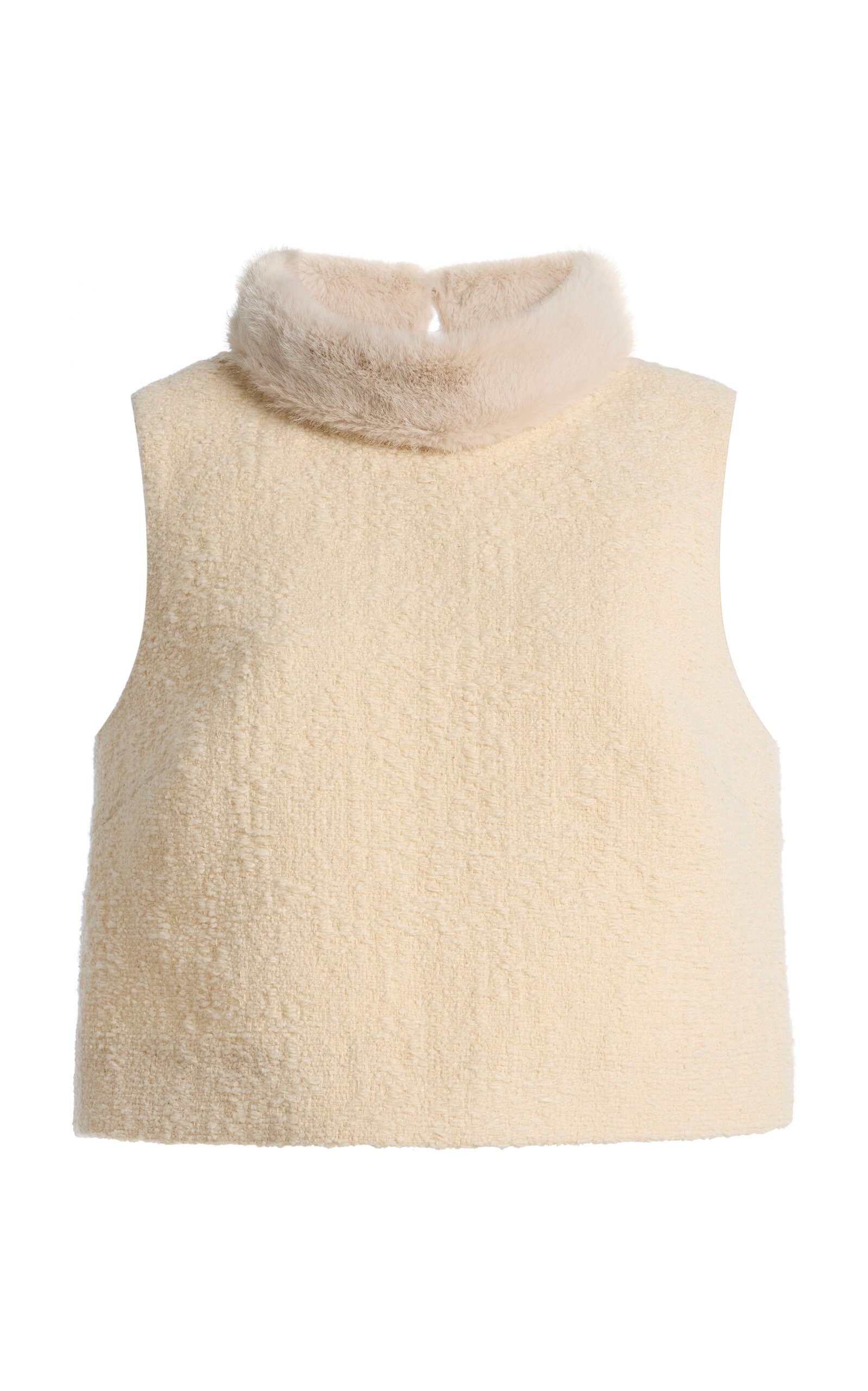 Gina Faux Fur-Trimmed Cotton-Wool Blend Tweed Top white - 1