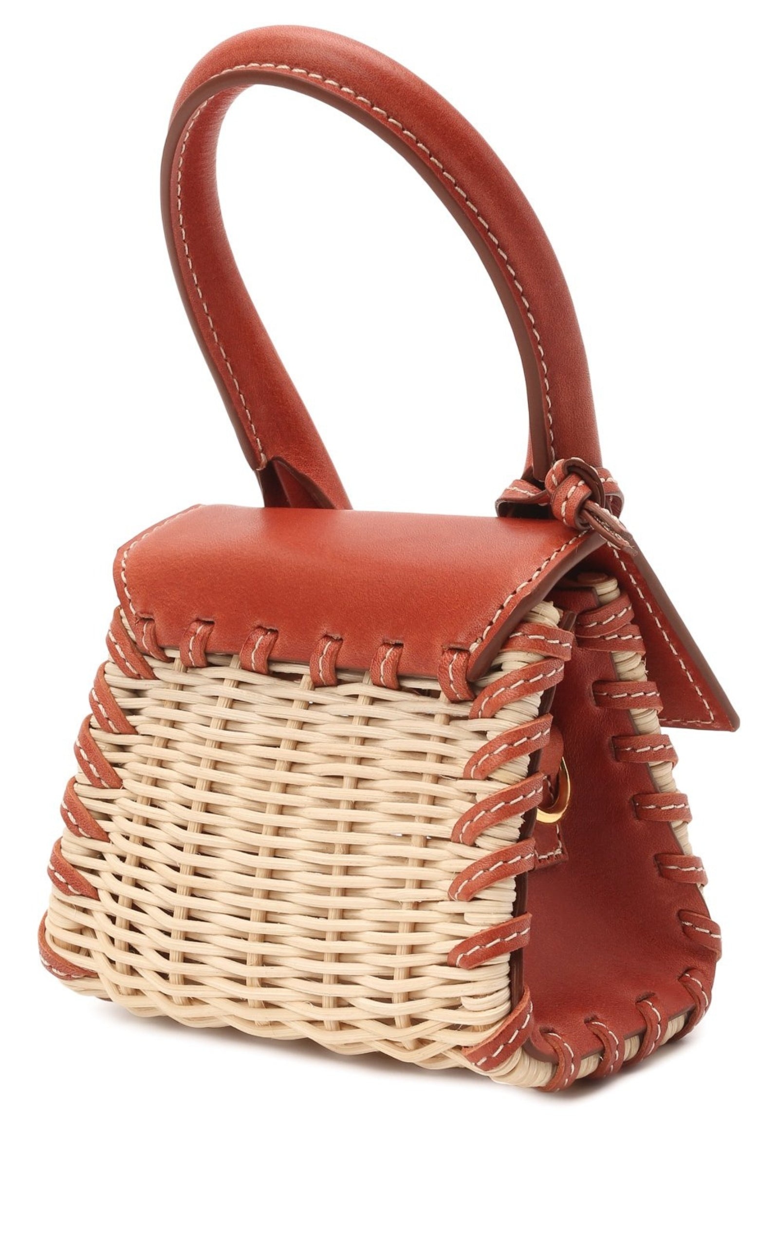 Leather and Rattan Chiquito Mini-Bag in Brown - 3