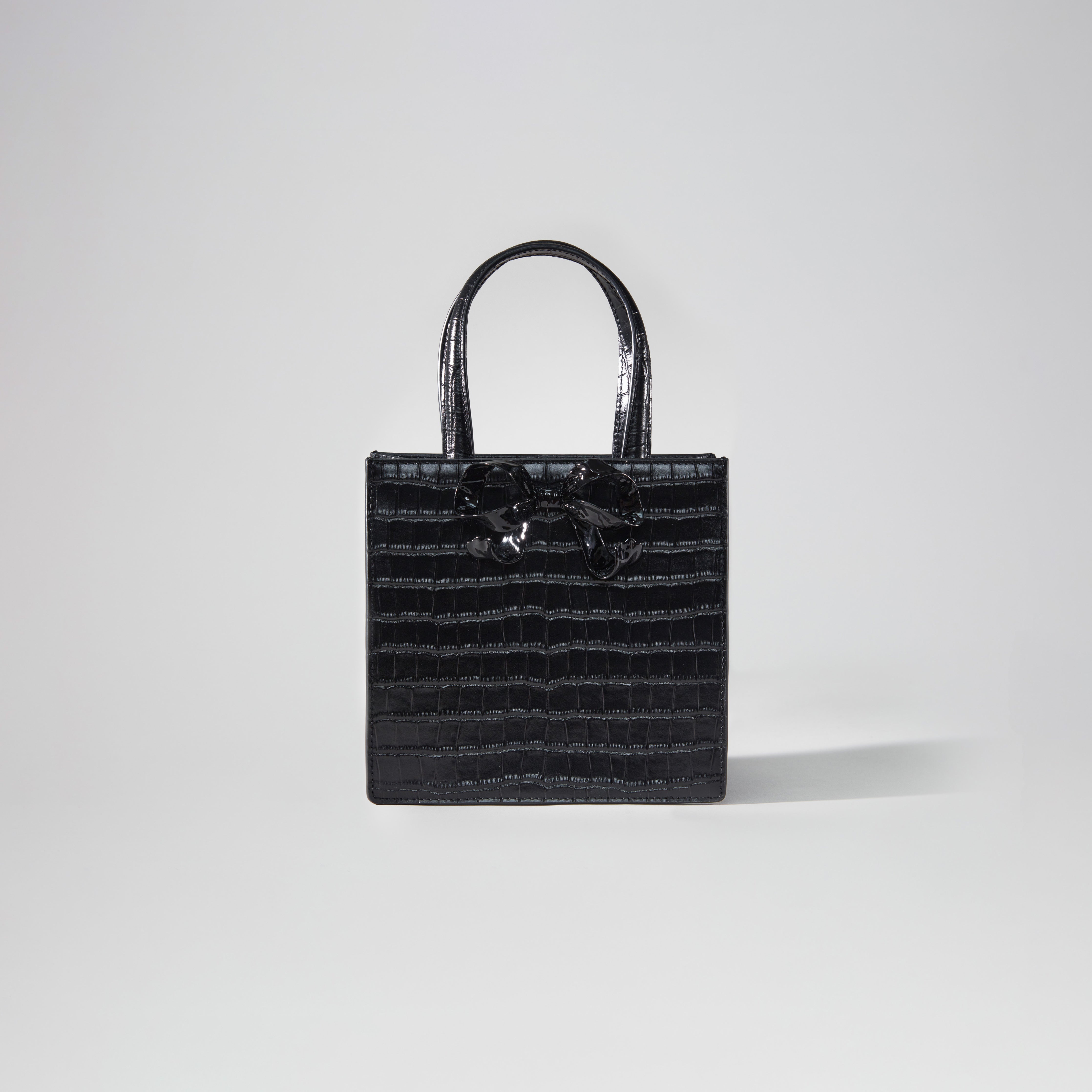 Black Croc Mini Tote Bow Bag - 1