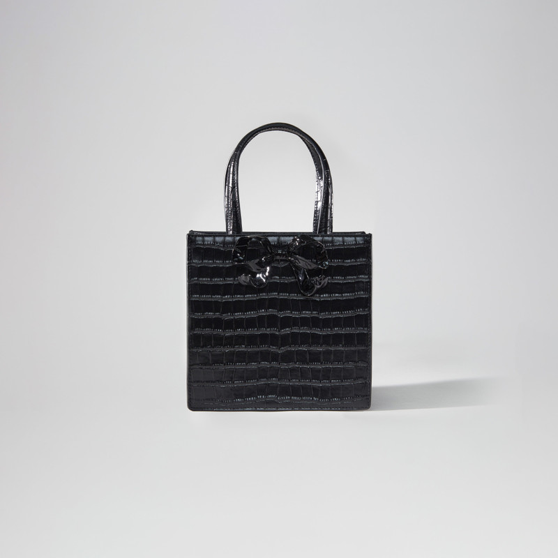 Black Croc Mini Tote Bow Bag 1