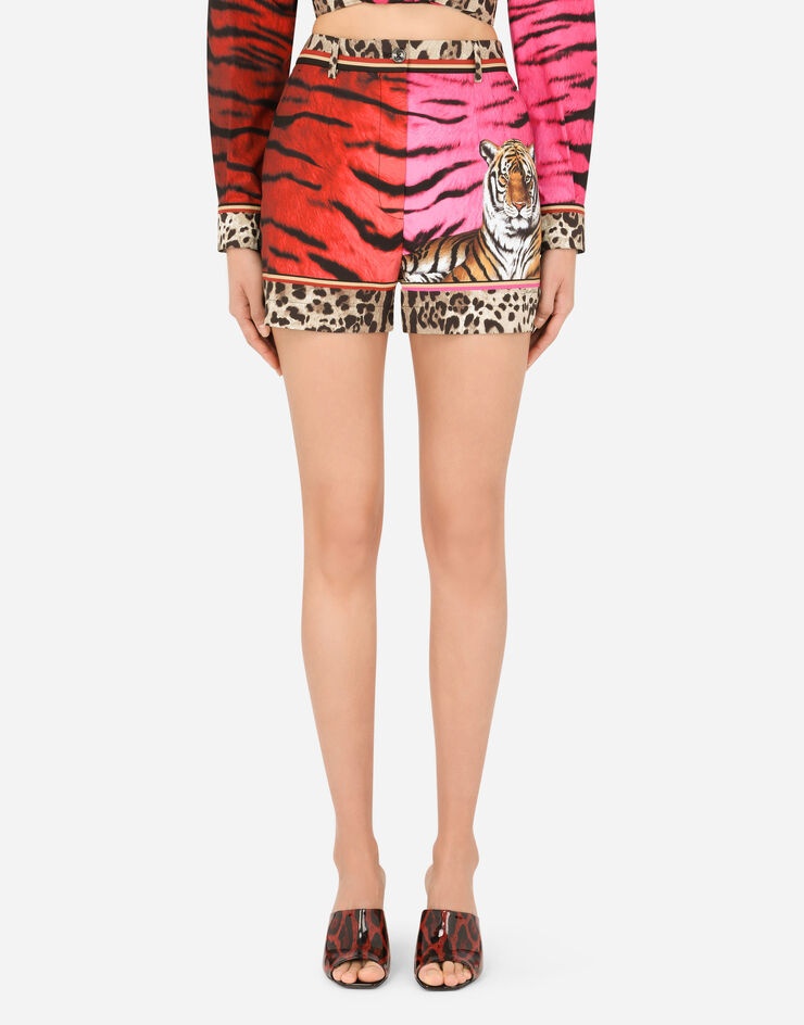 Tiger-print poplin shorts - 1