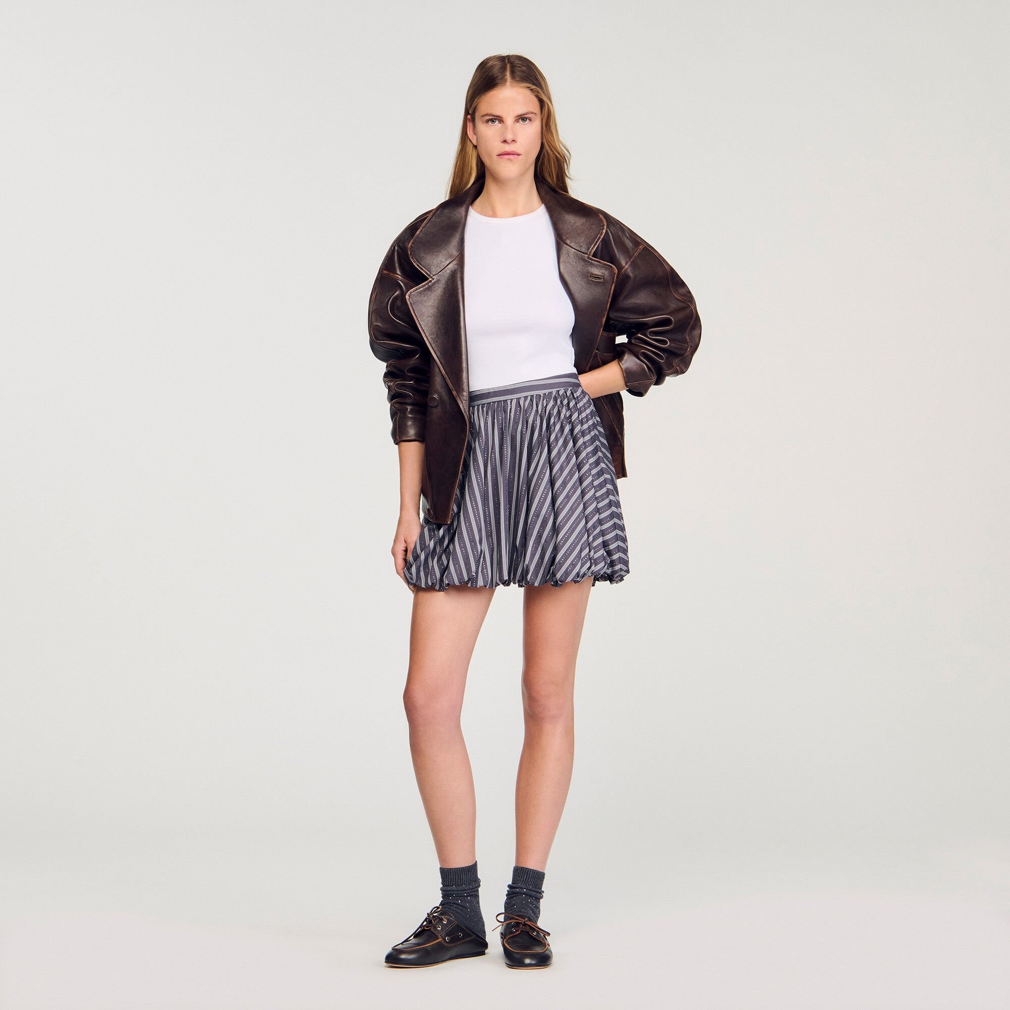 STRIPED RHINESTONE BUBBLE SKIRT - 1