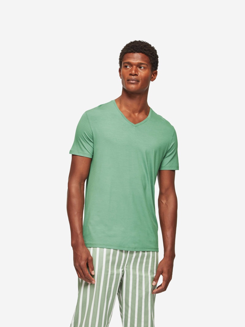 Men's V-Neck T-Shirt Basel Micro Modal Stretch Sage Green - 2