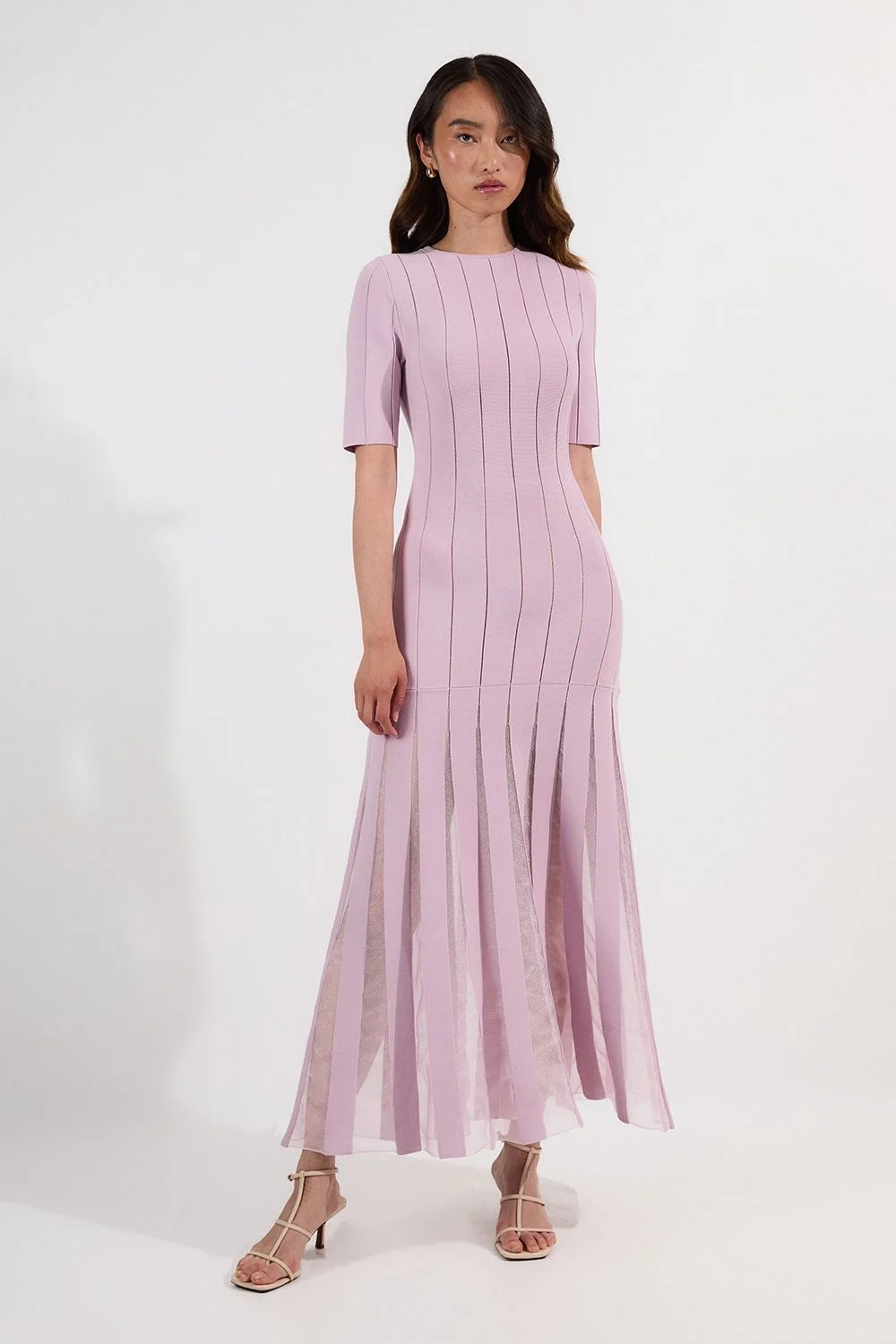 Viscose Blend Filament Full Skirt Knit Short Sleeve Midi Dress - 1