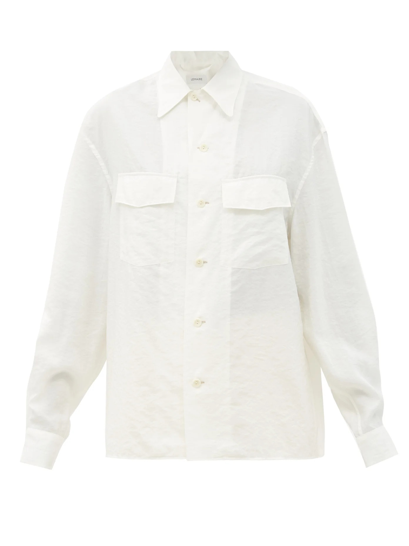 Cuban-collar patch-pocket silk-blend poplin shirt - 1