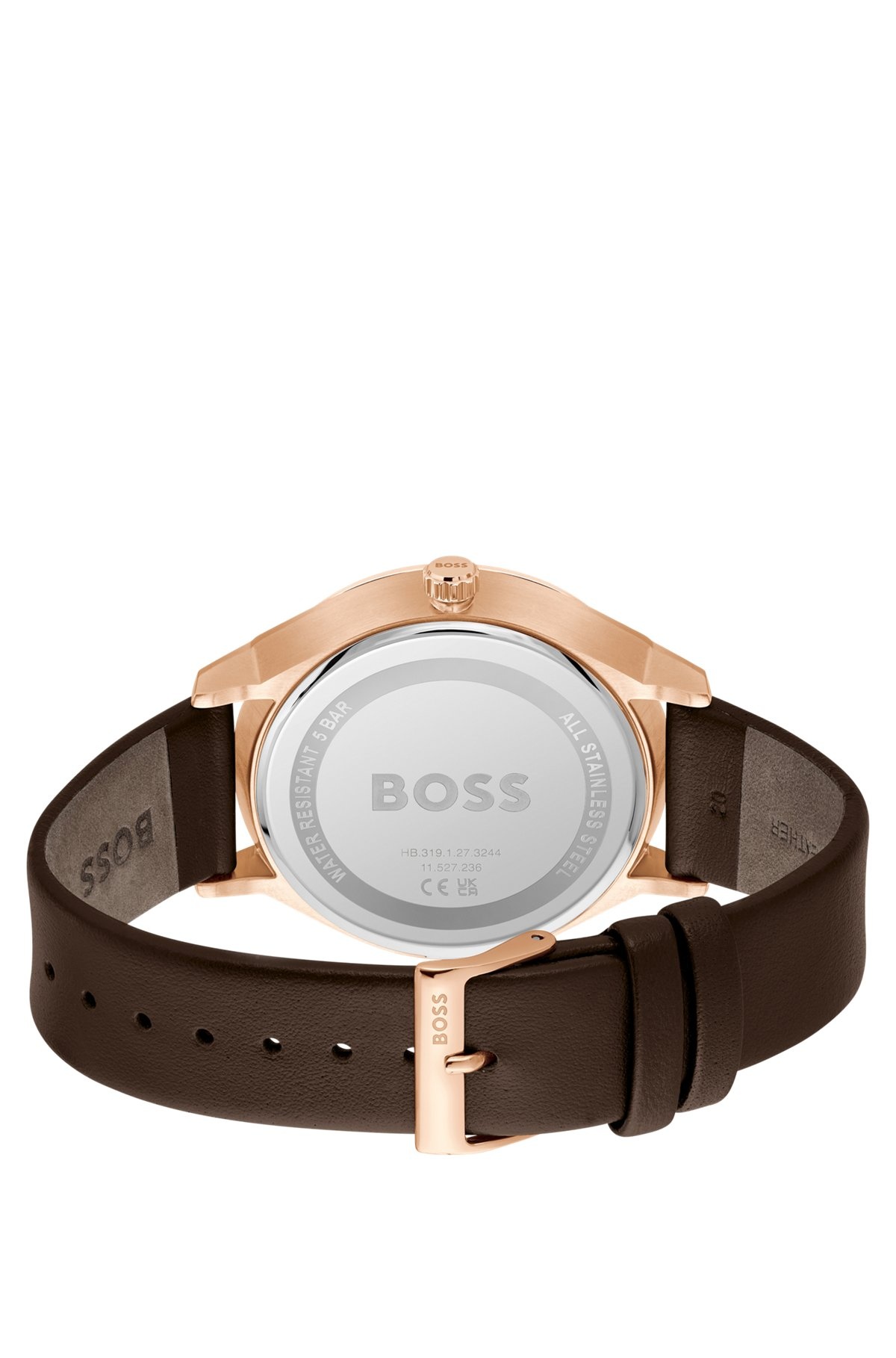 GOLD-TONE WATCH WITH BLUE DIAL AND LEATHER STRAP - 3