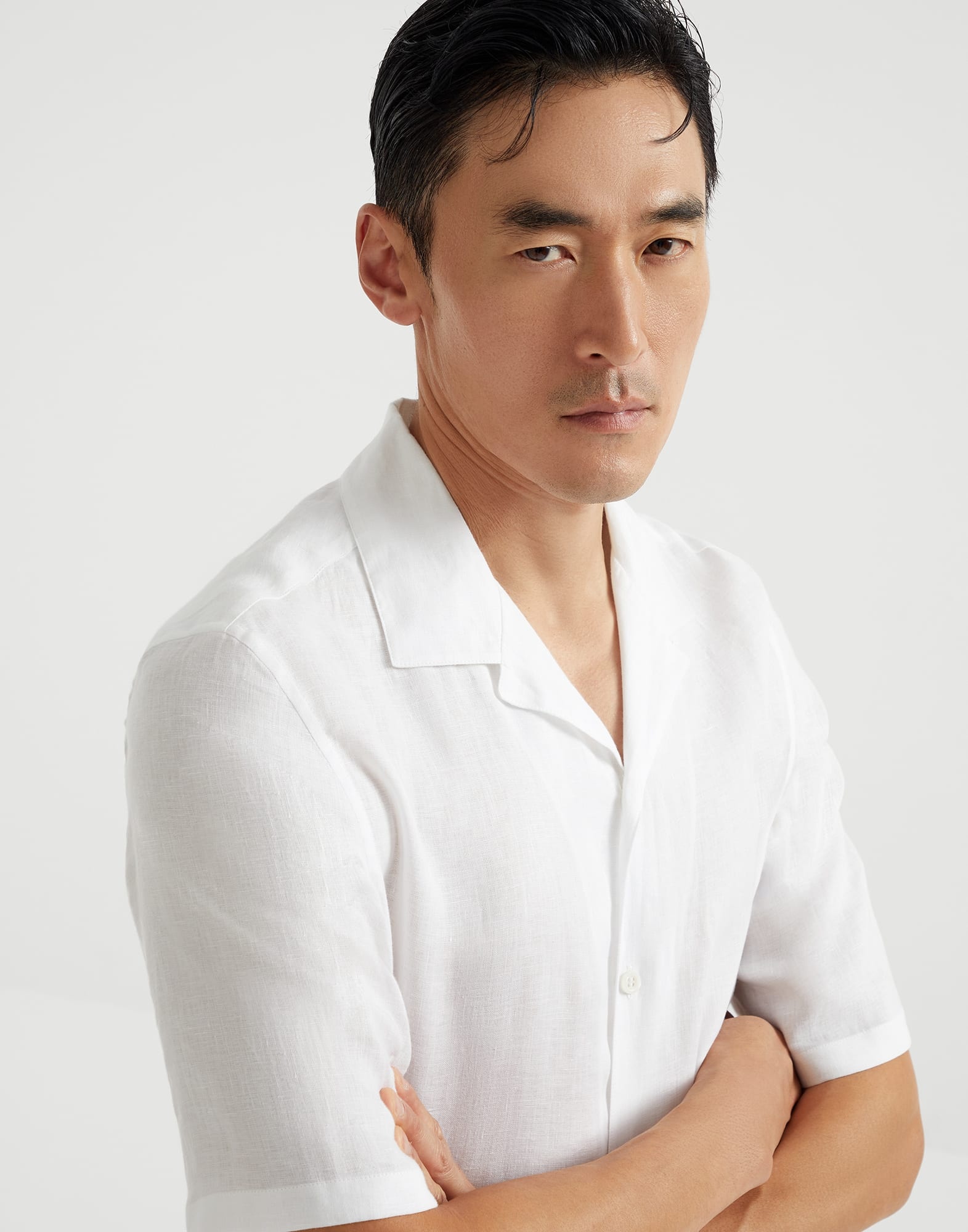 Linen easy fit short sleeve shirt with camp collar - 3
