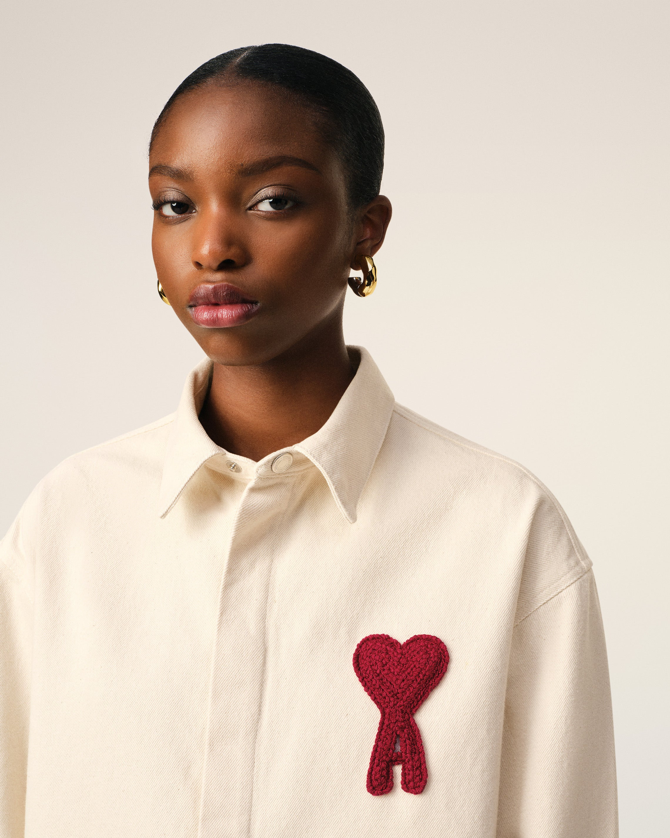BEIGE COTTON AMI DE COEUR CROPPED SHIRT - 4