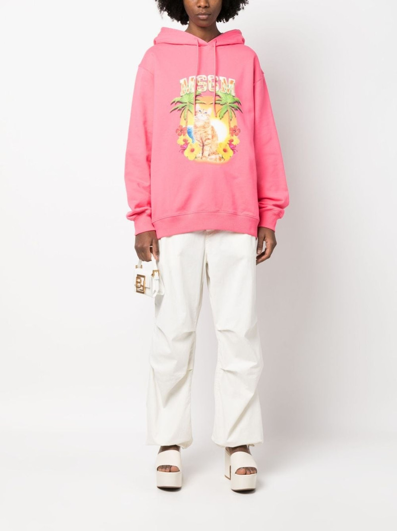 MSGM graphic-print cotton hoodie outlook