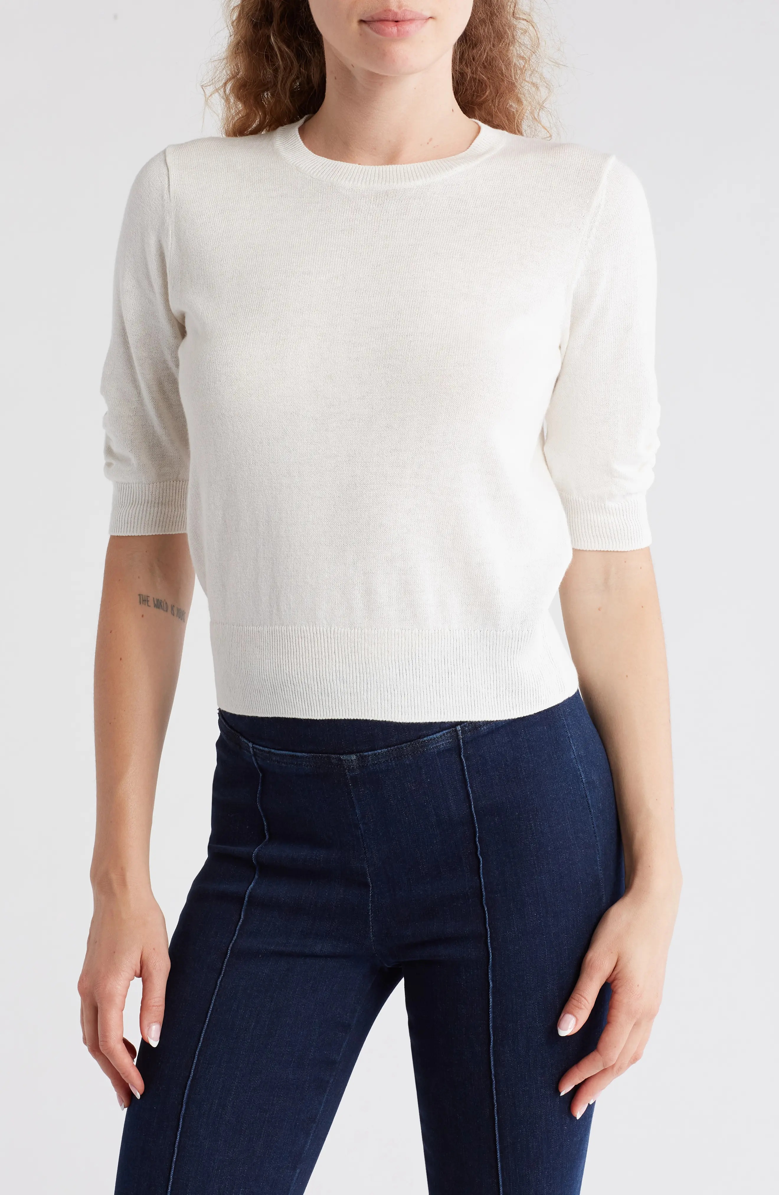 Gathered Short Sleeve Sweater - 1