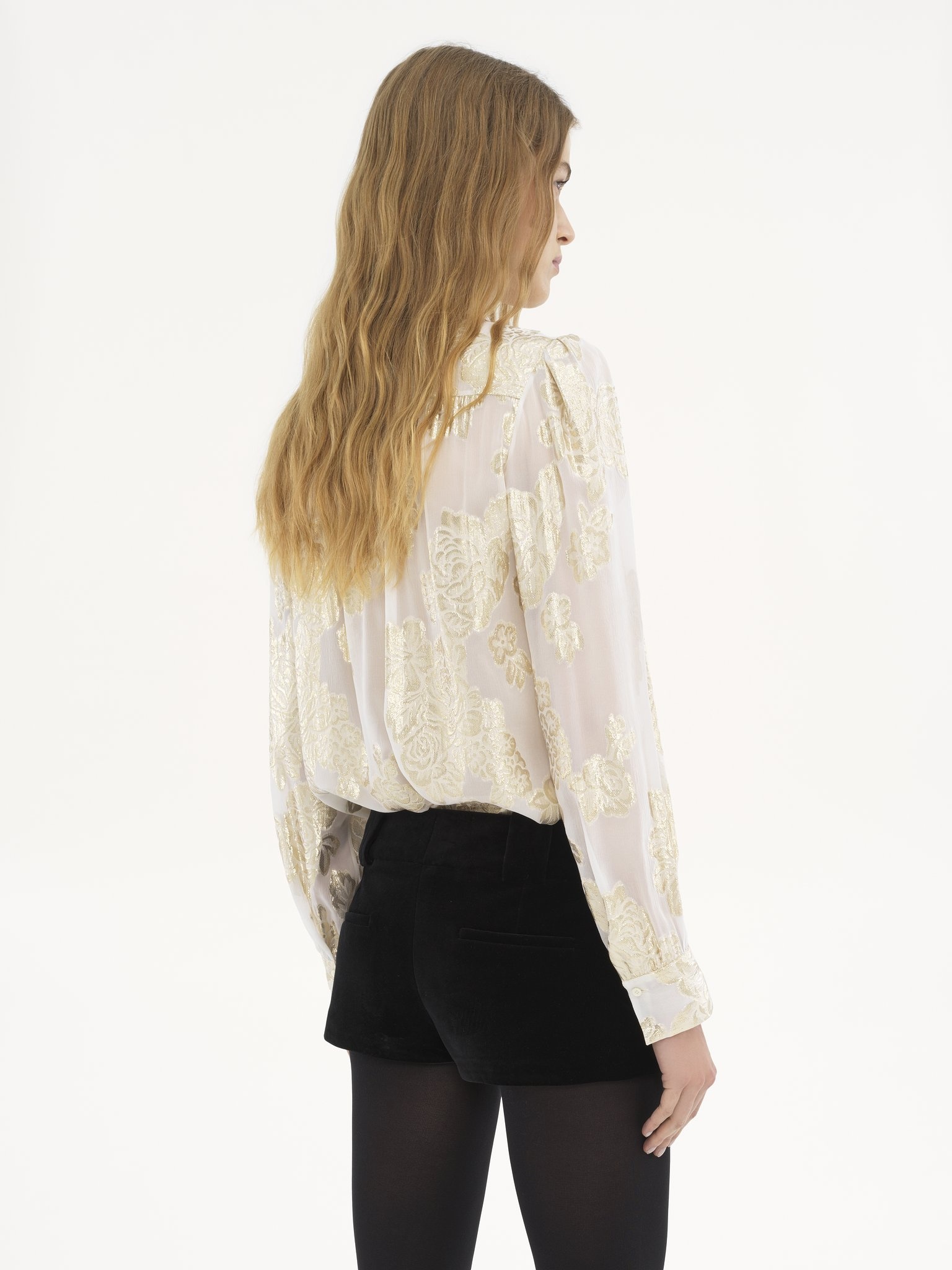 GATHERED LAVALLIÈRE BLOUSE IN SILK JACQUARD & LUREX - 5