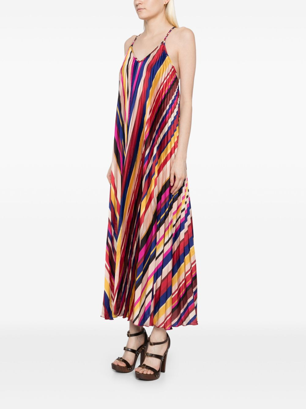 diagonal-stripes pleated midi dress - 3