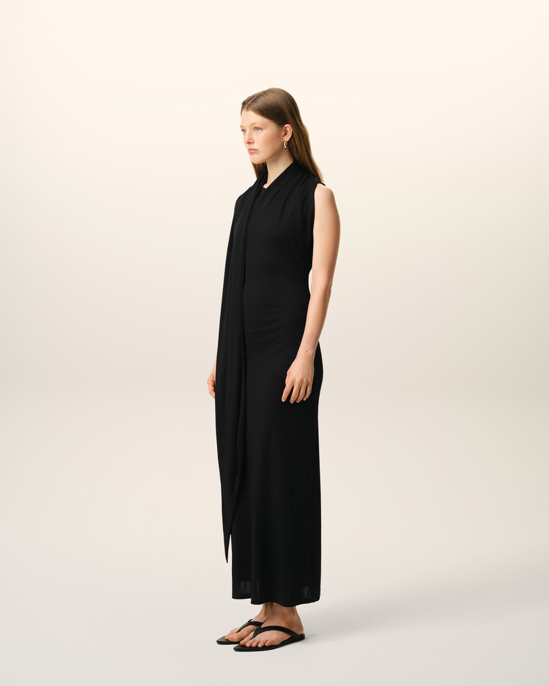 BLACK JERSEY MAXI LAVALLIERE DRESS 6