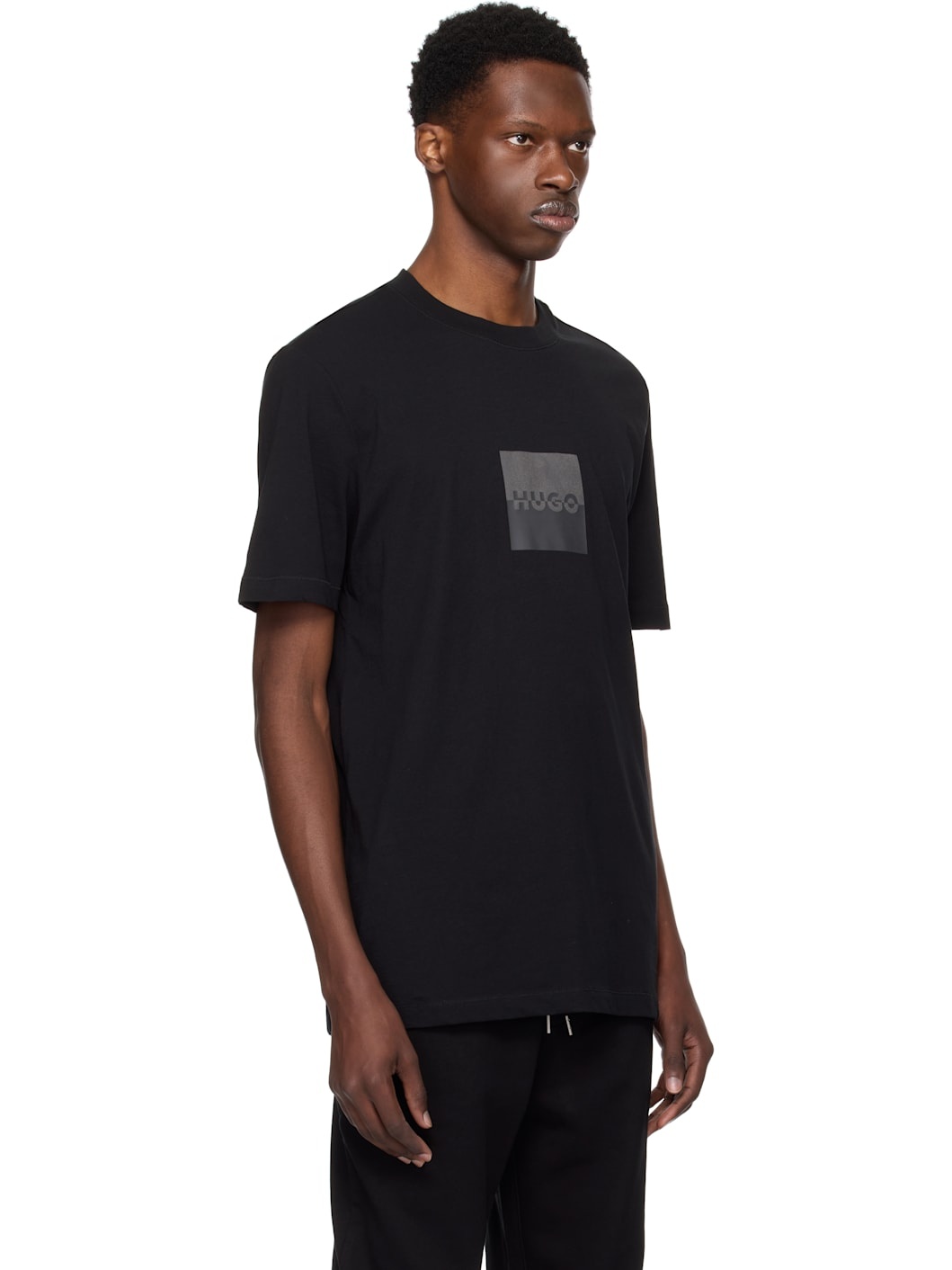 Black Cotton Jersey Split Logo T-shirt - 2