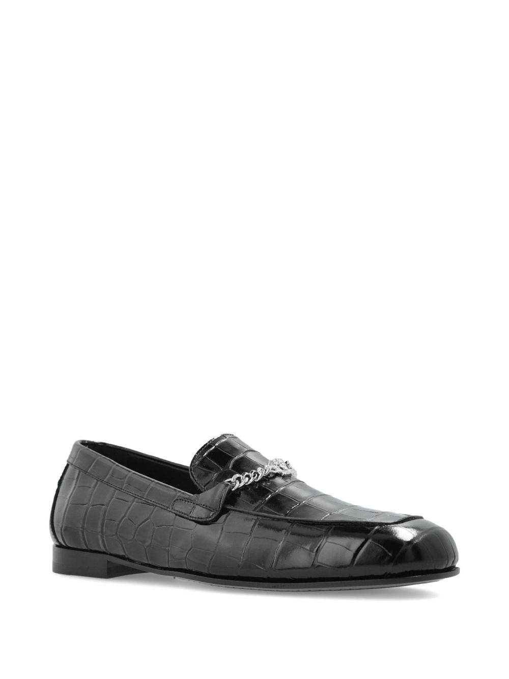 crocodile-embossed chain-detail loafers - 2