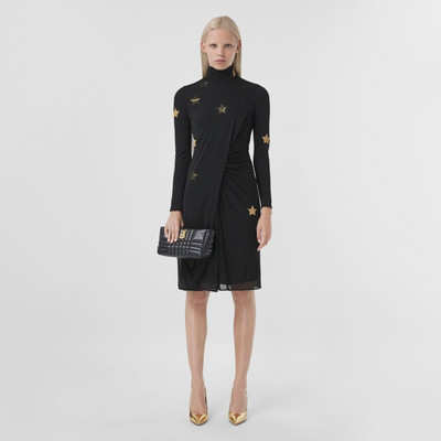 Burberry Long-sleeve Star Motif Gathered Silk Viscose Dress outlook