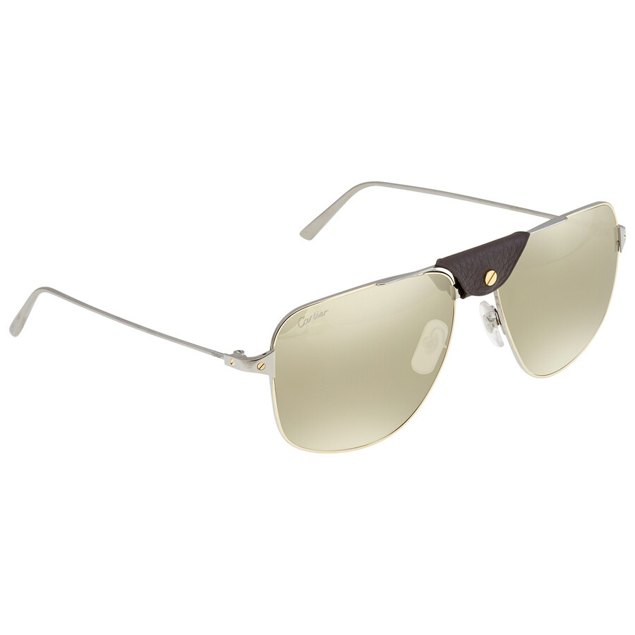 Cartier Santos de Cartier Gold Mirror Navigator Men's Sunglasses CT0037S 59 003 - 1