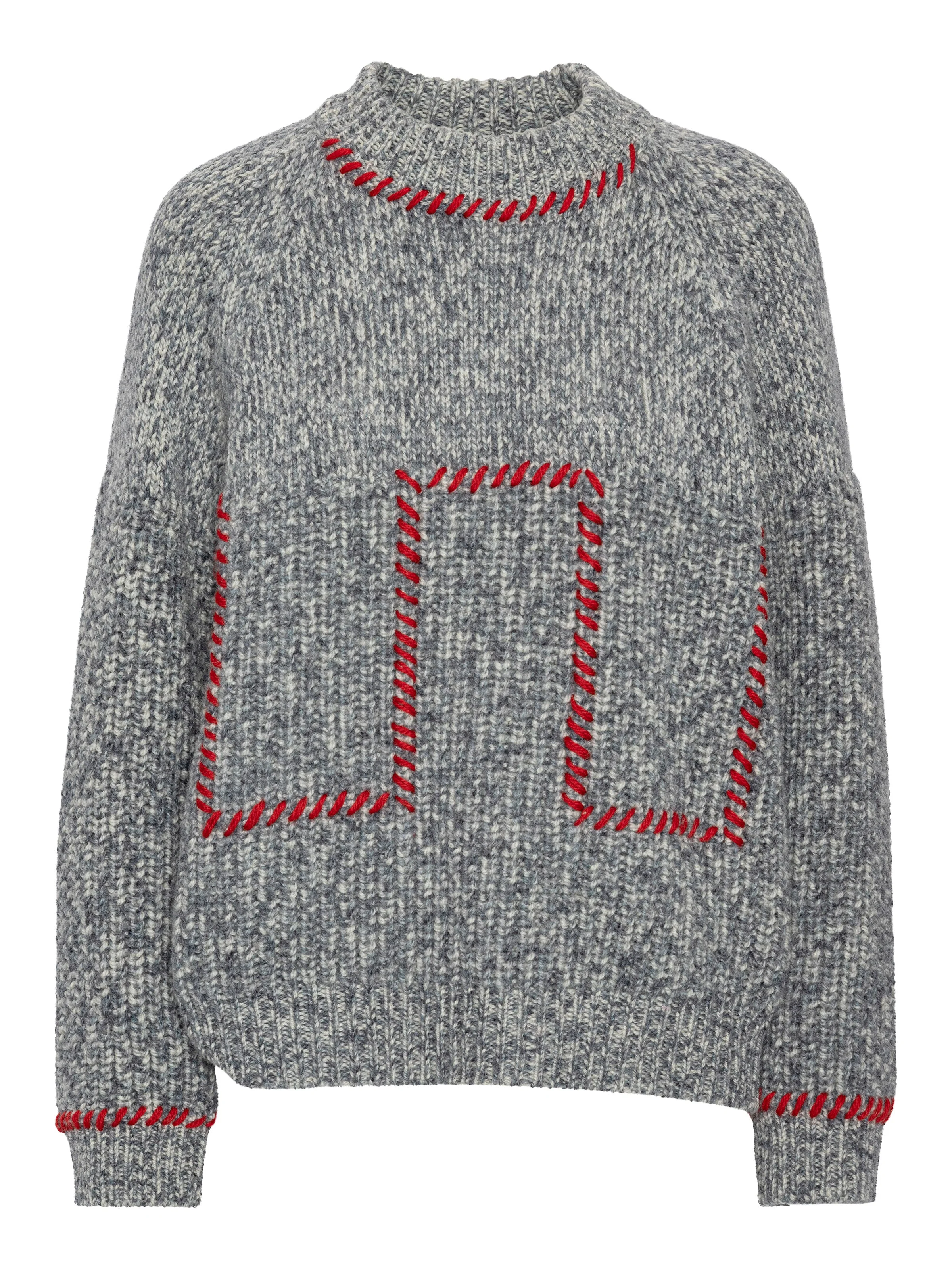 STITCH JUMPER - RED STITCH GREY MELANGE - 1