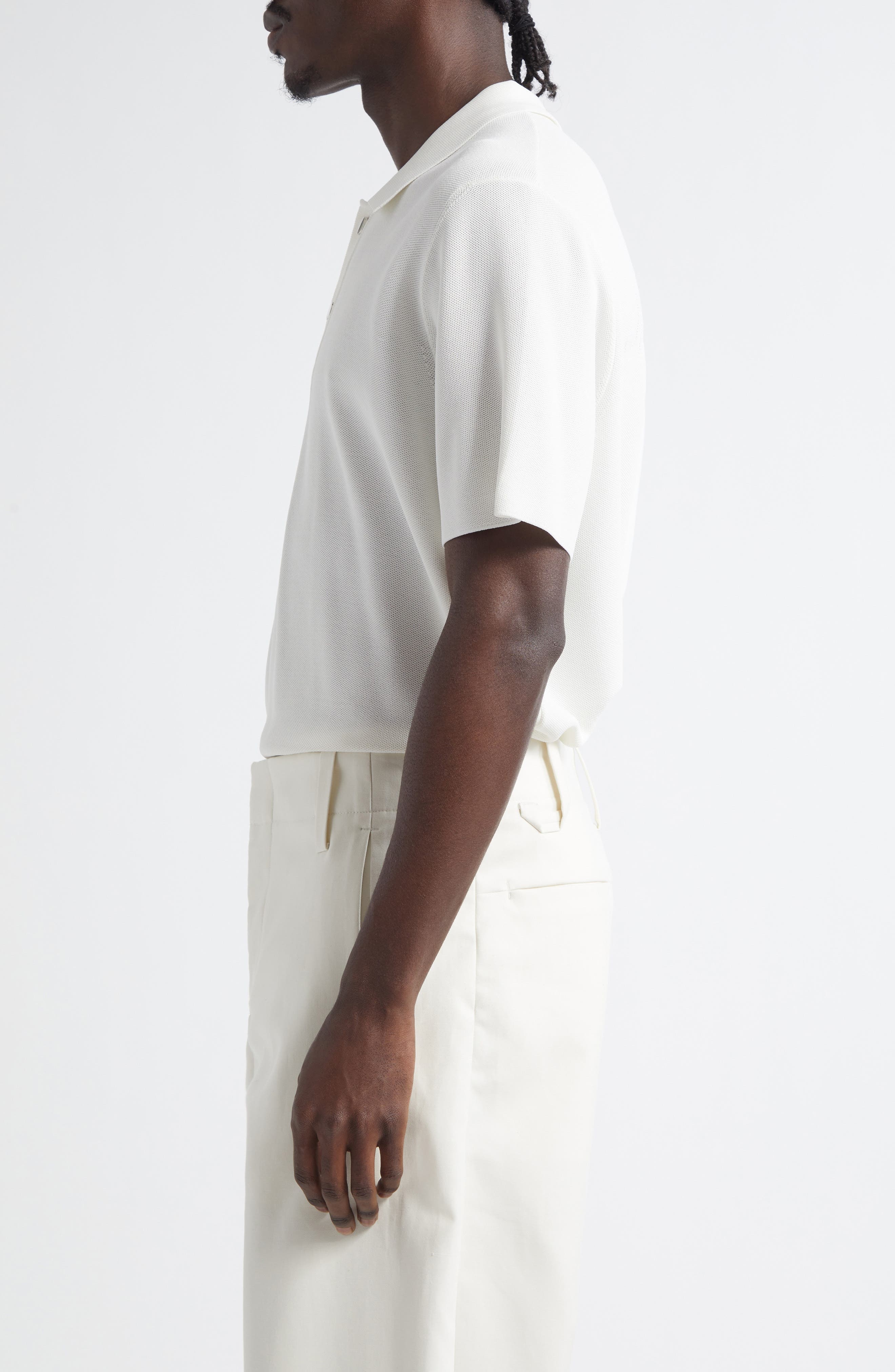Jacquemus Le Polo Maille Loose Fit Piqué Polo in Off-White at Nordstrom - 3