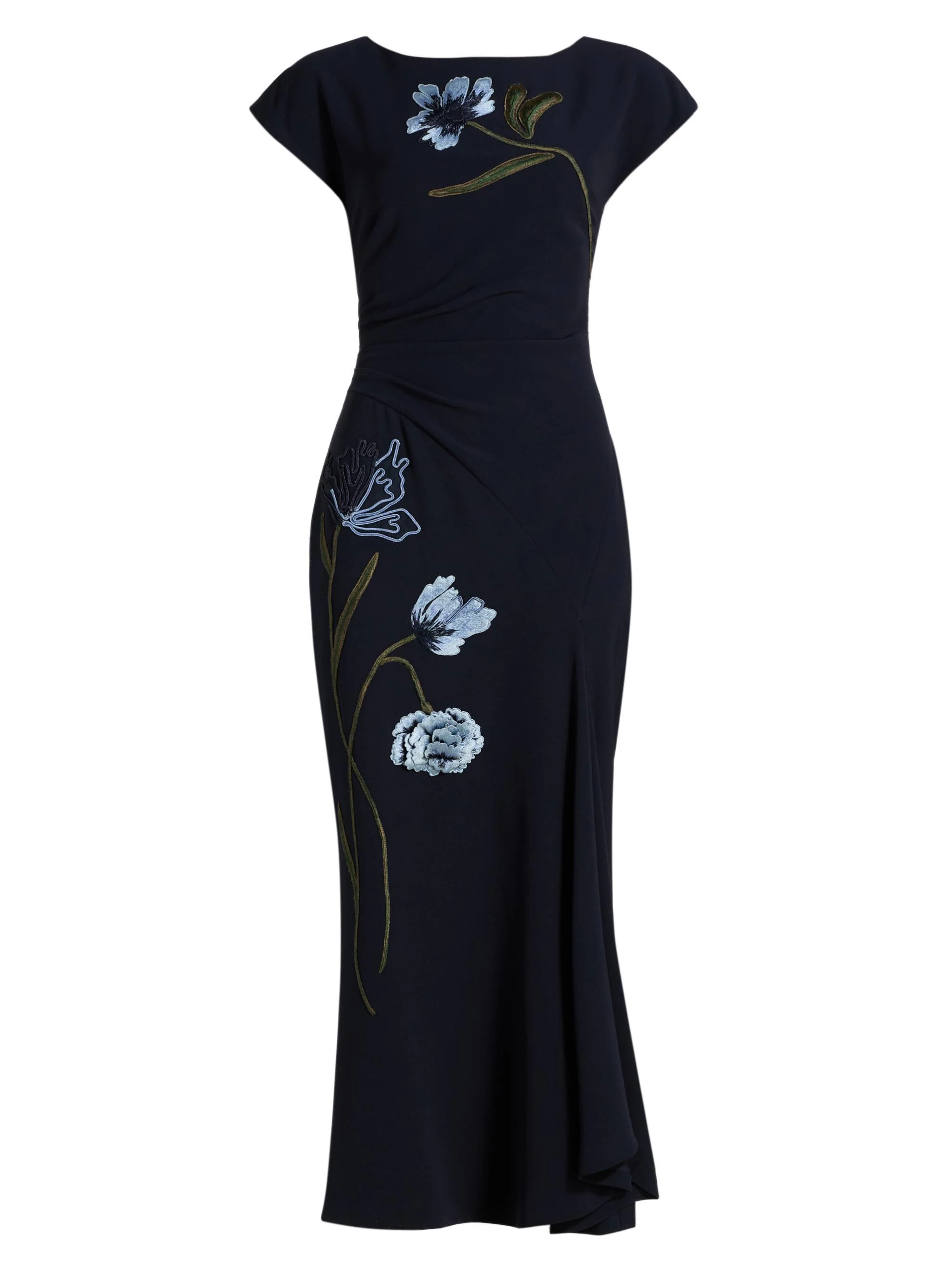 Women's Cascade Floral Corded Crêpe Cocktail Dress - Navy Blue - 1