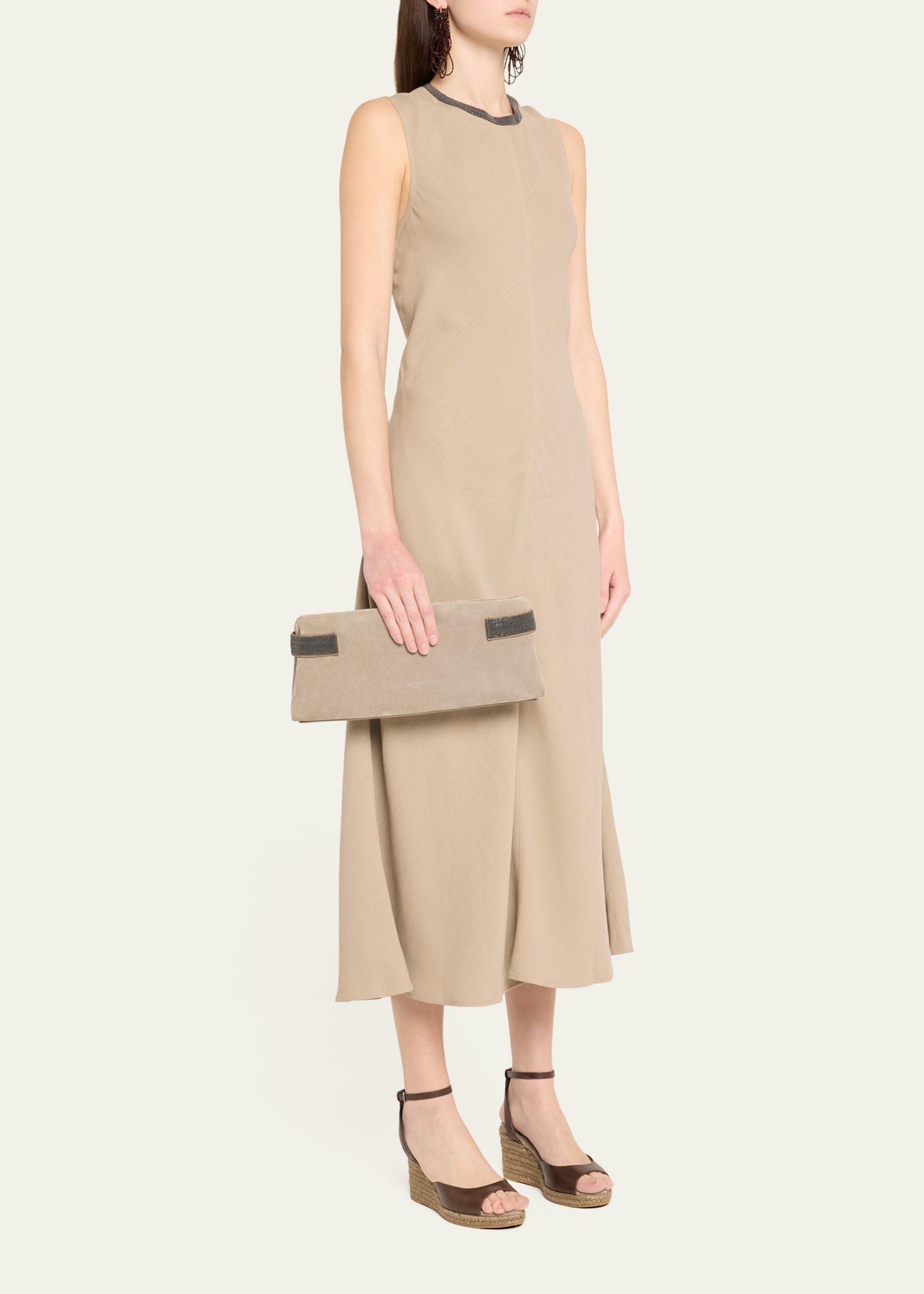 Monili Neckline Linen Twill Dress - 4