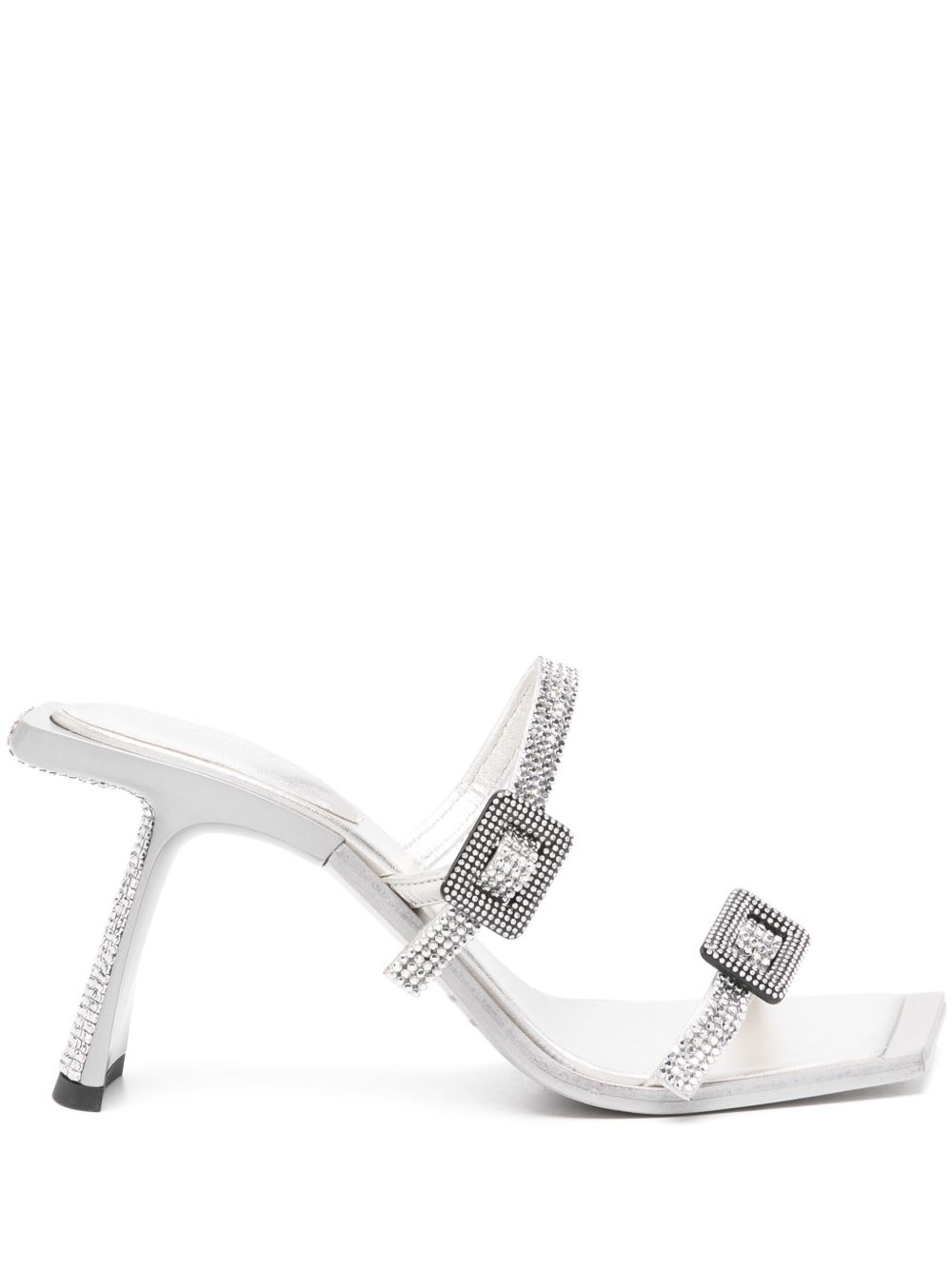90mm rhinestoned leather mules - 1