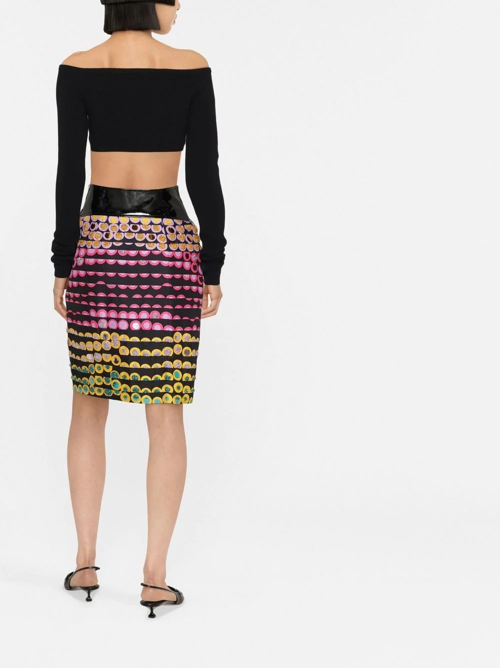 polka dot-print belted pencil skirt - 4