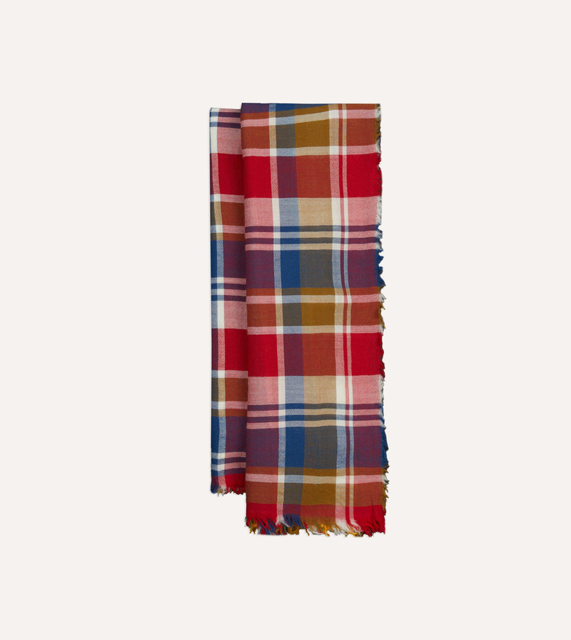 Red, Blue and Yellow Tartan Check Worsted Wool Scarf 1