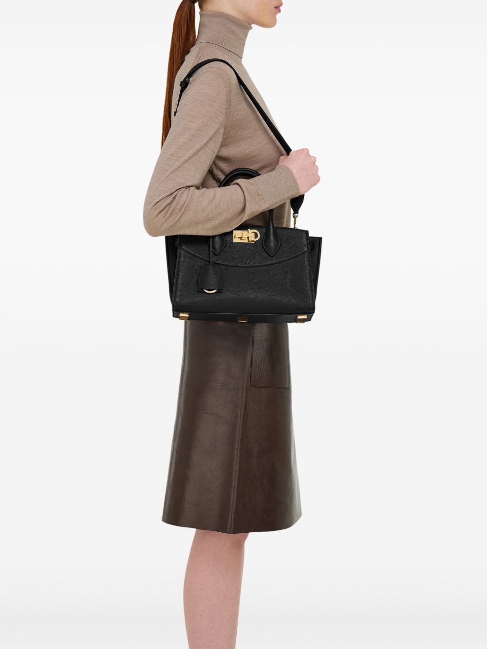 structured leather tote bag - 3