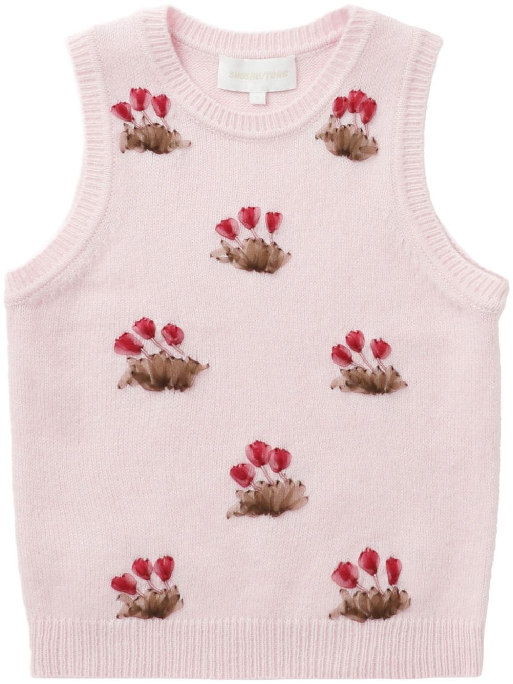 floral-appliqué vest - 1