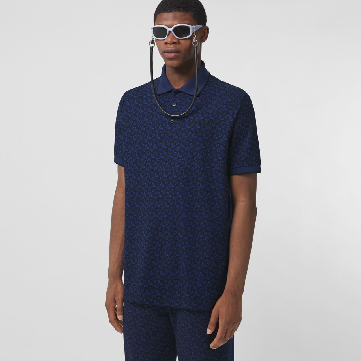 Monogram Print Cotton Piqué Oversized Polo Shirt - 5