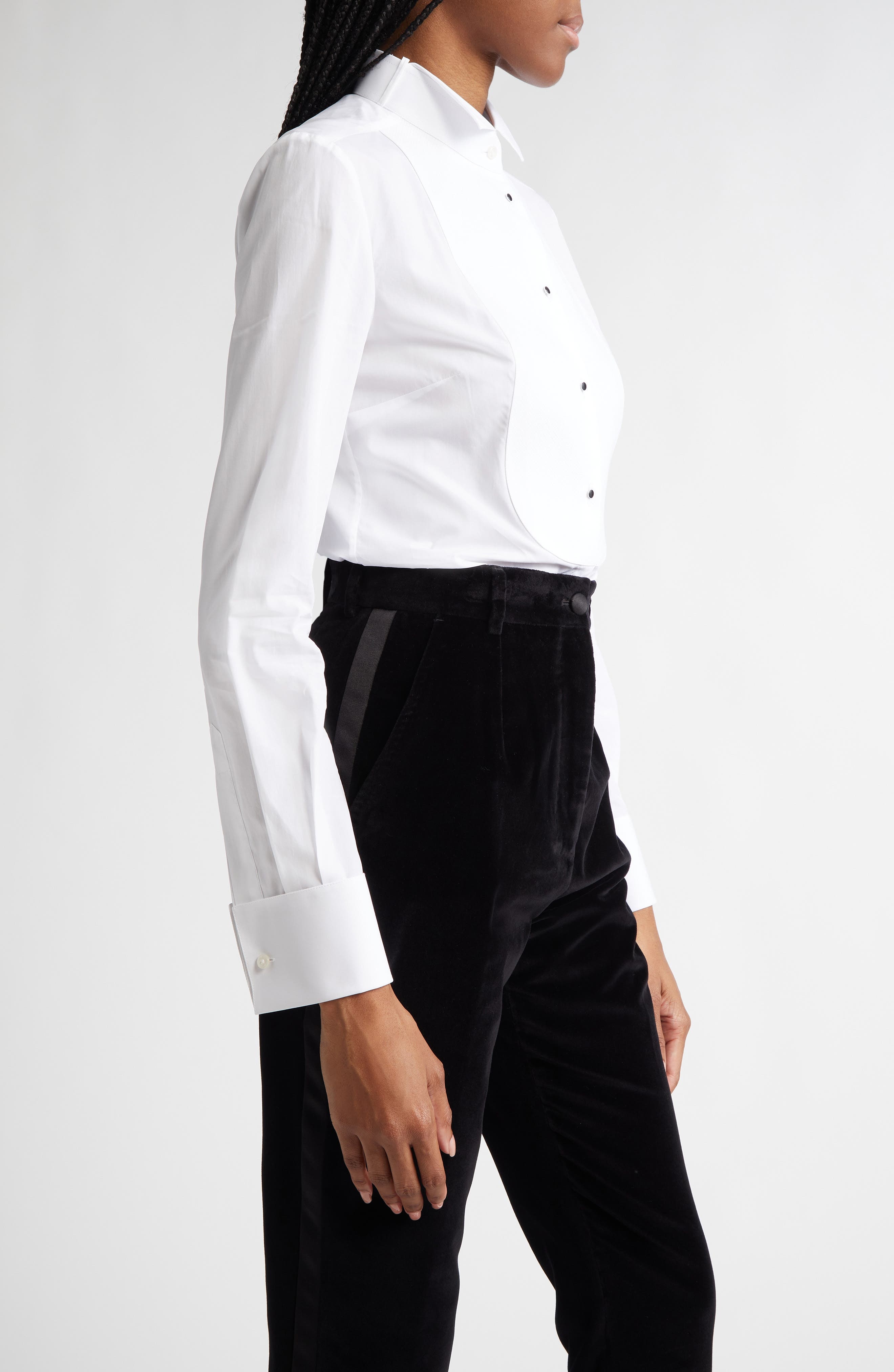 Dolce&Gabbana Bib Detail Cotton Button-Up Shirt in Bianco Ottico at Nordstrom - 4