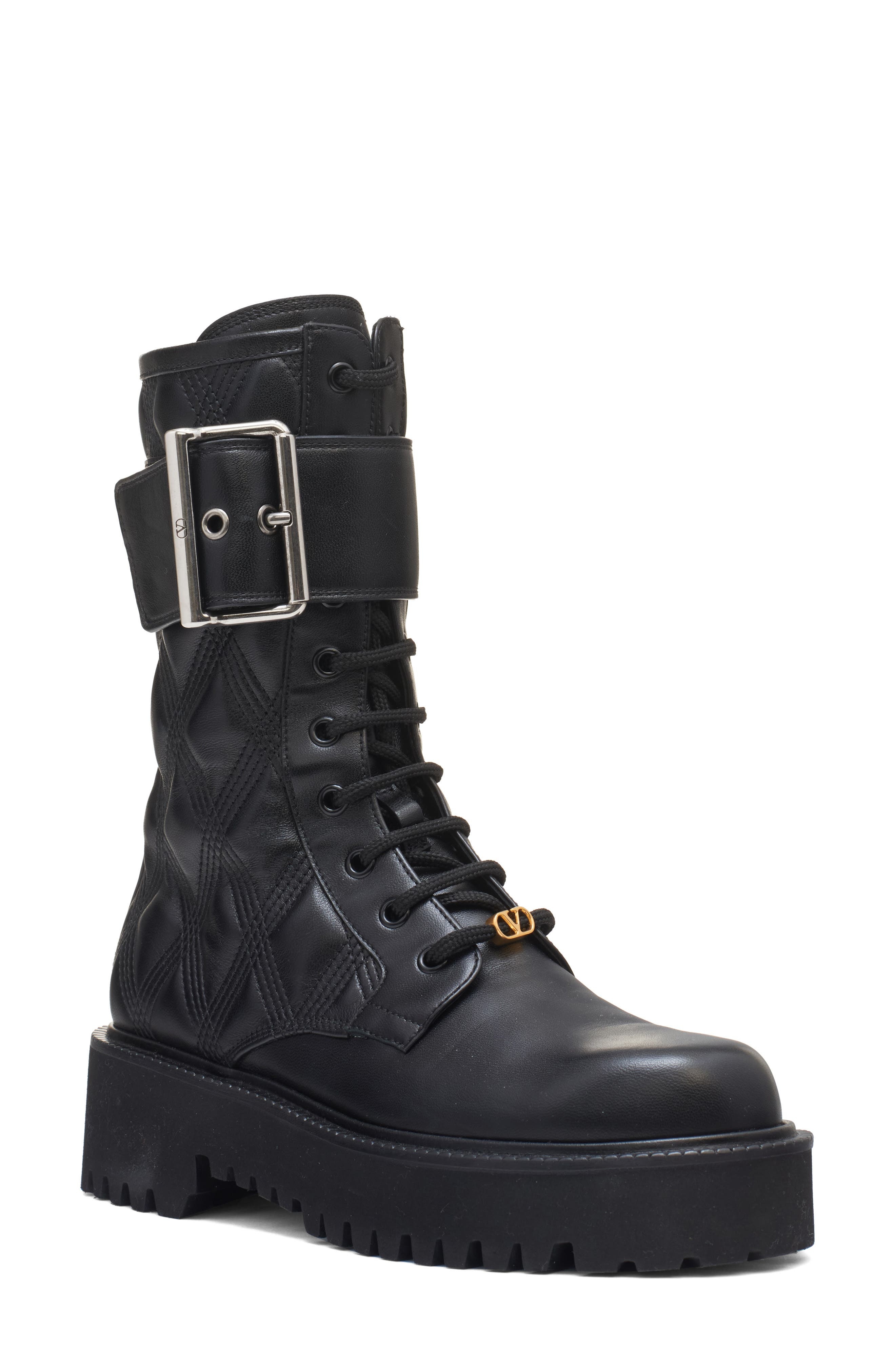 Valentino Garavani Quiltie 67 Combat Boot in Black at Nordstrom - 1